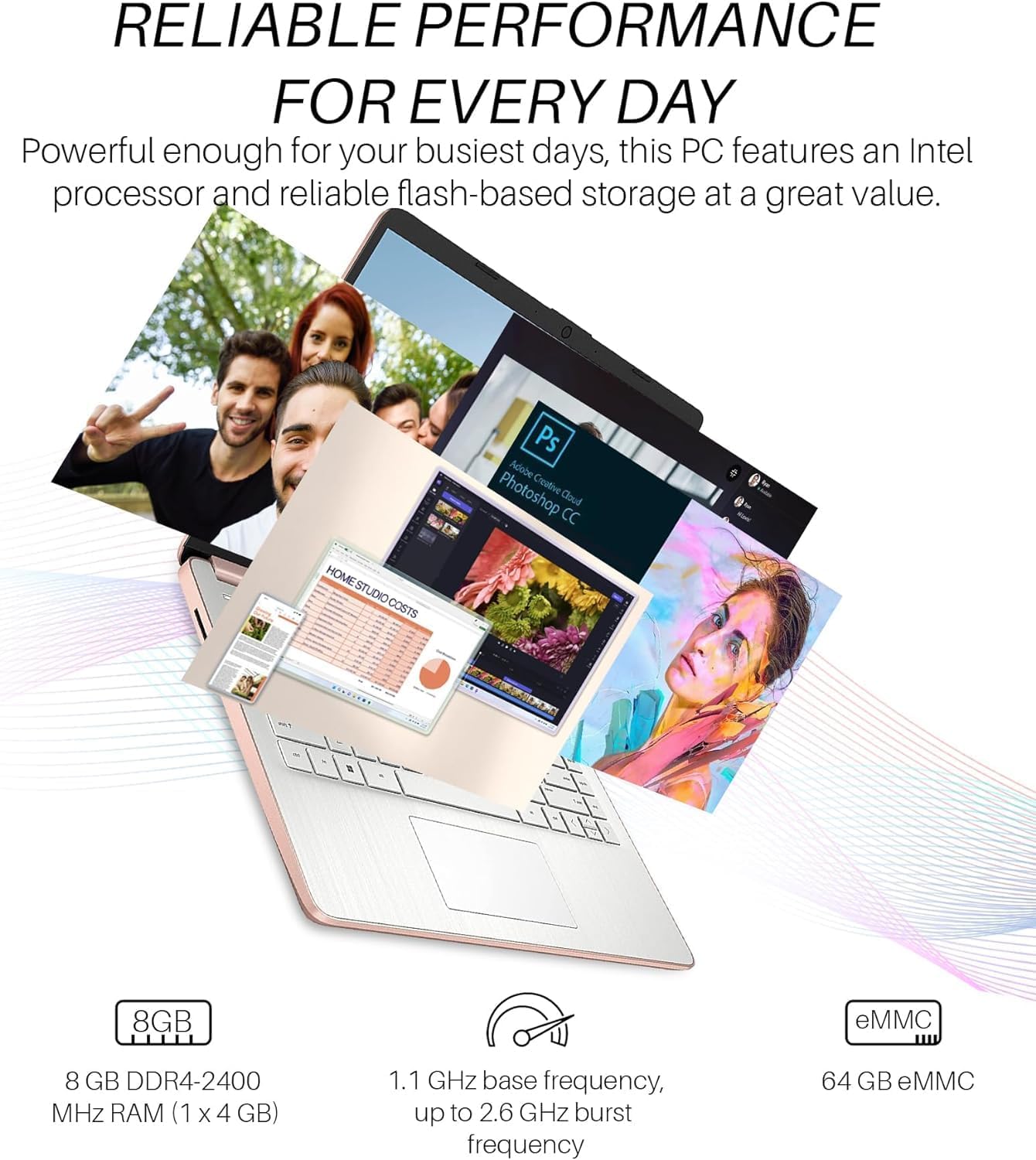 Dluxe Ave. HP 14 Inch Ultral Light Laptop 16GB RAM 320GB Storage Windows 11 S Rose Gold