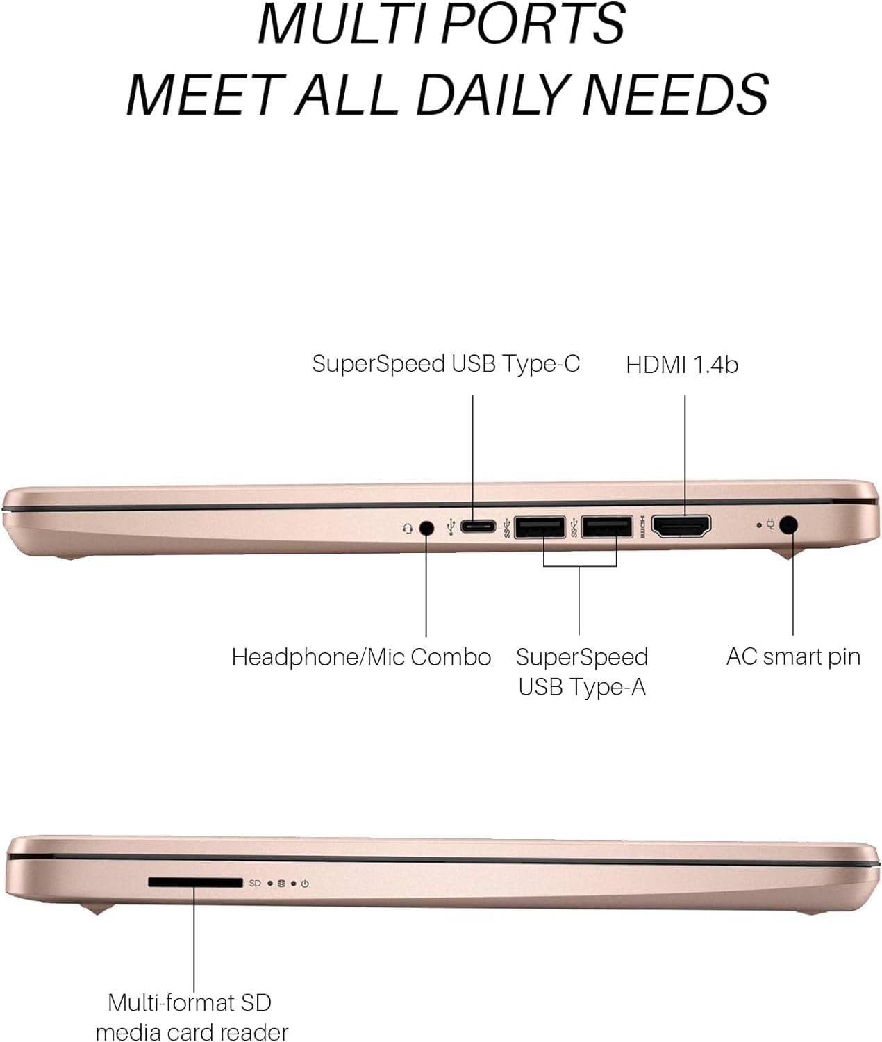 Dluxe Ave. HP 14 Inch Ultral Light Laptop 16GB RAM 320GB Storage Windows 11 S Rose Gold
