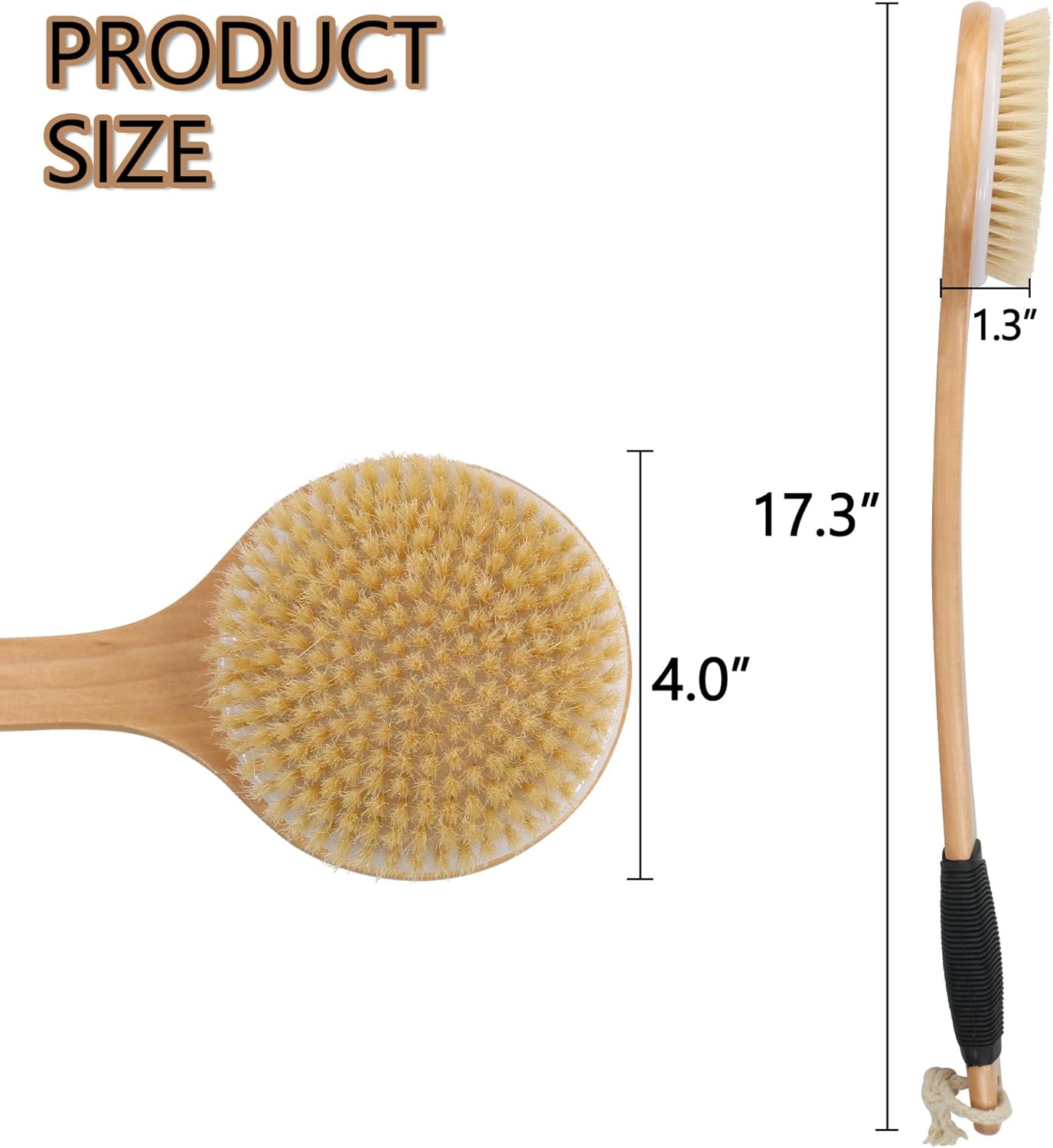 Dluxe Ave. OWIIZI Round Head Back Scrub Brush for Body Shower Wooden Long Handle