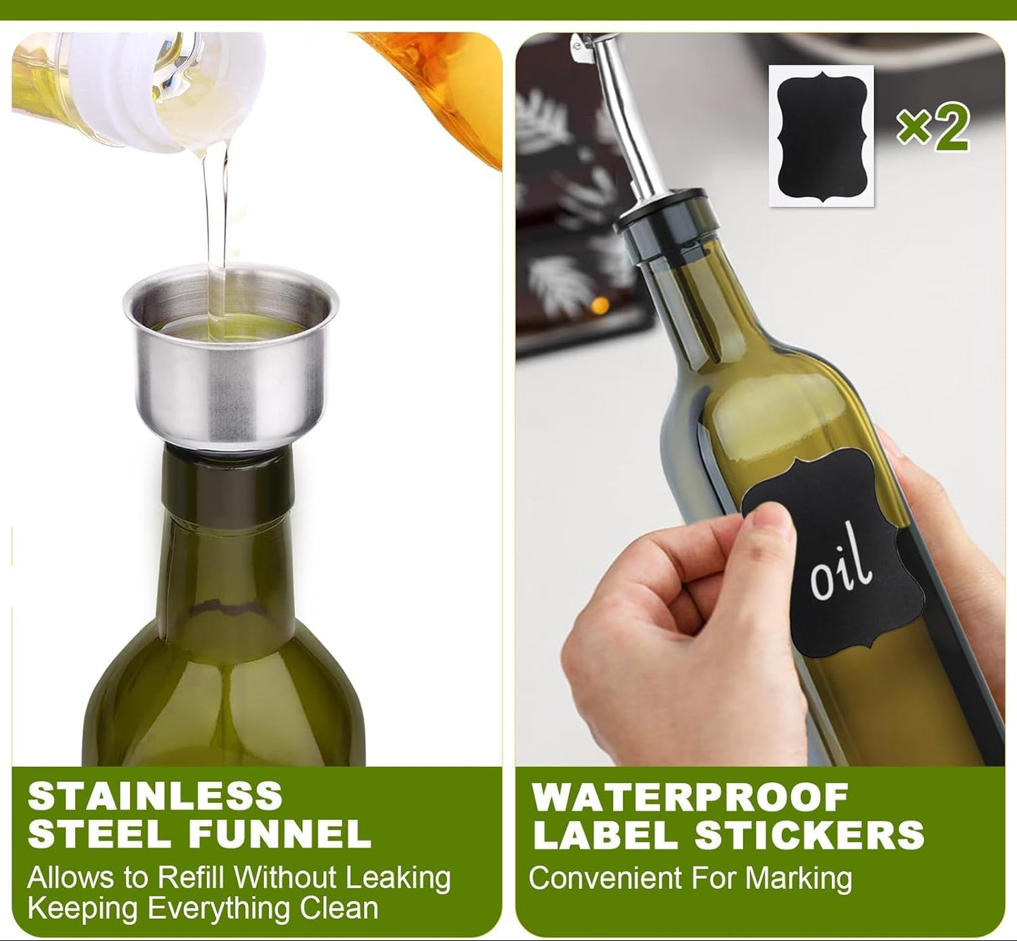 Dluxe Ave. Green Olive Oil Dispenser Bottle / 2 Pcs Set