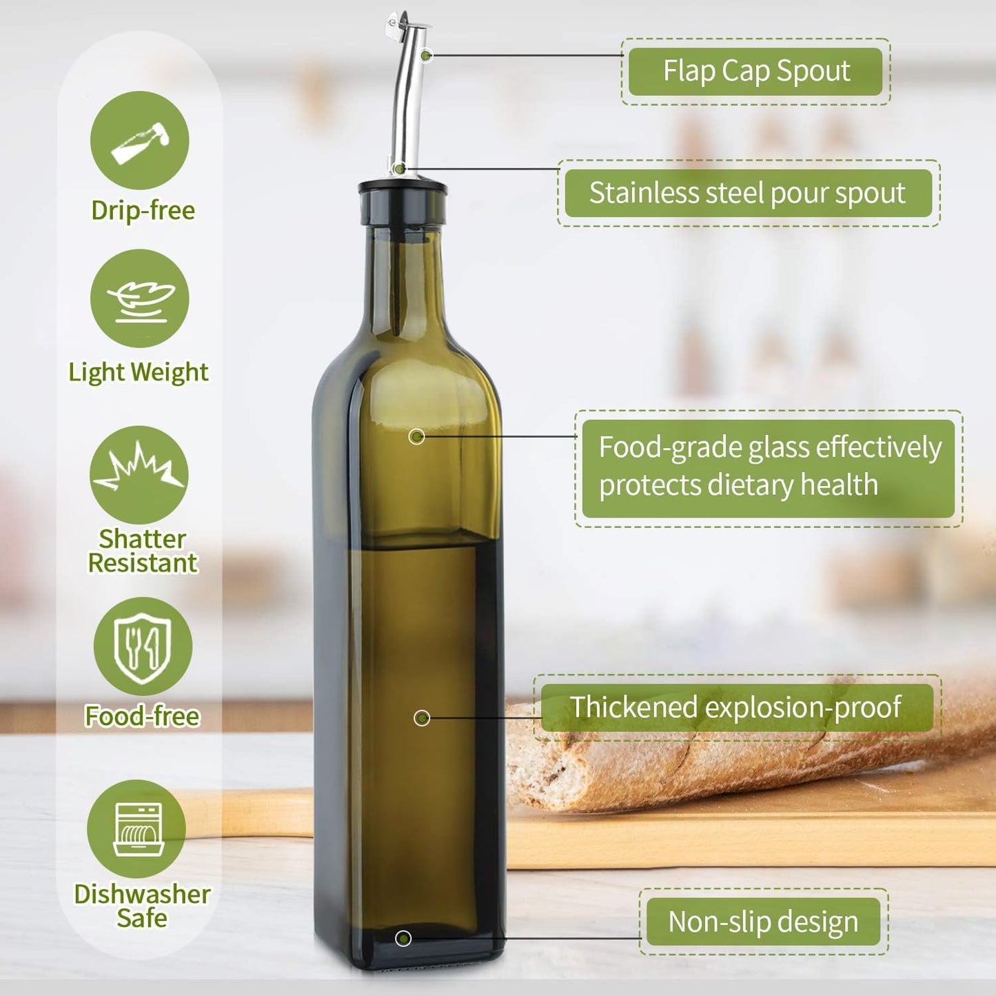 Dluxe Ave. Green Olive Oil Dispenser Bottle / 2 Pcs Set