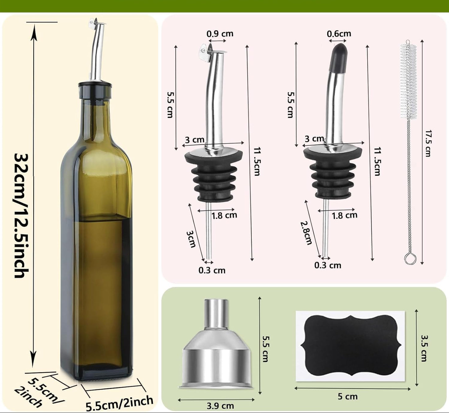 Dluxe Ave. Green Olive Oil Dispenser Bottle / 2 Pcs Set