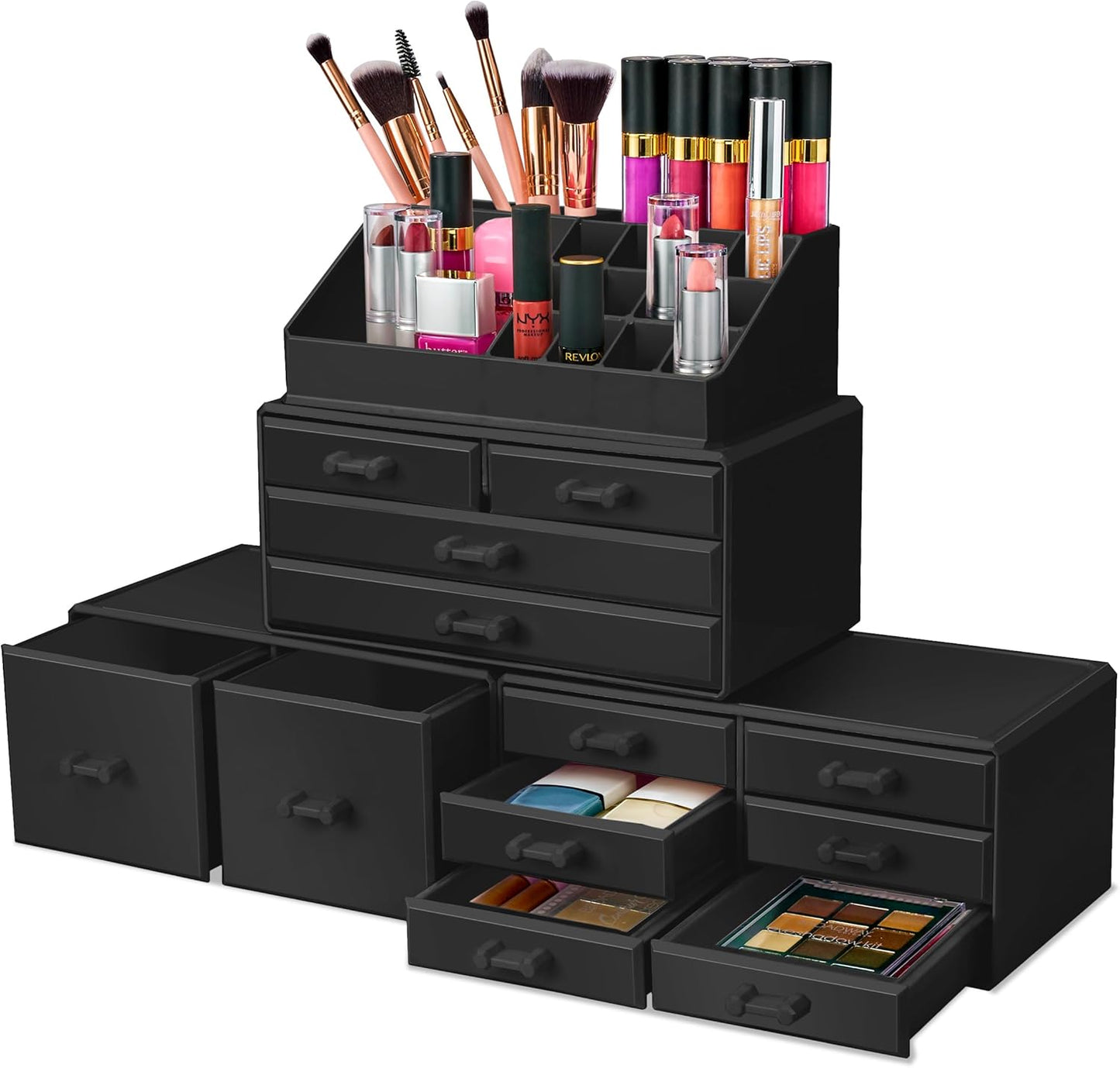 Dluxe Ave. Sorbus Large Makeup Organizer - Stackable Jewelry & Makeup Organizer For Vanity Bathroom Storage Dresser - 12 Drawers Cosmetic Beauty Organizers and Storage with Lipstick Makeup Brush Holder