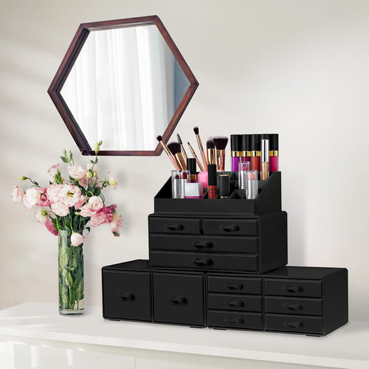 Dluxe Ave. Sorbus Large Makeup Organizer - Stackable Jewelry & Makeup Organizer For Vanity Bathroom Storage Dresser - 12 Drawers Cosmetic Beauty Organizers and Storage with Lipstick Makeup Brush Holder
