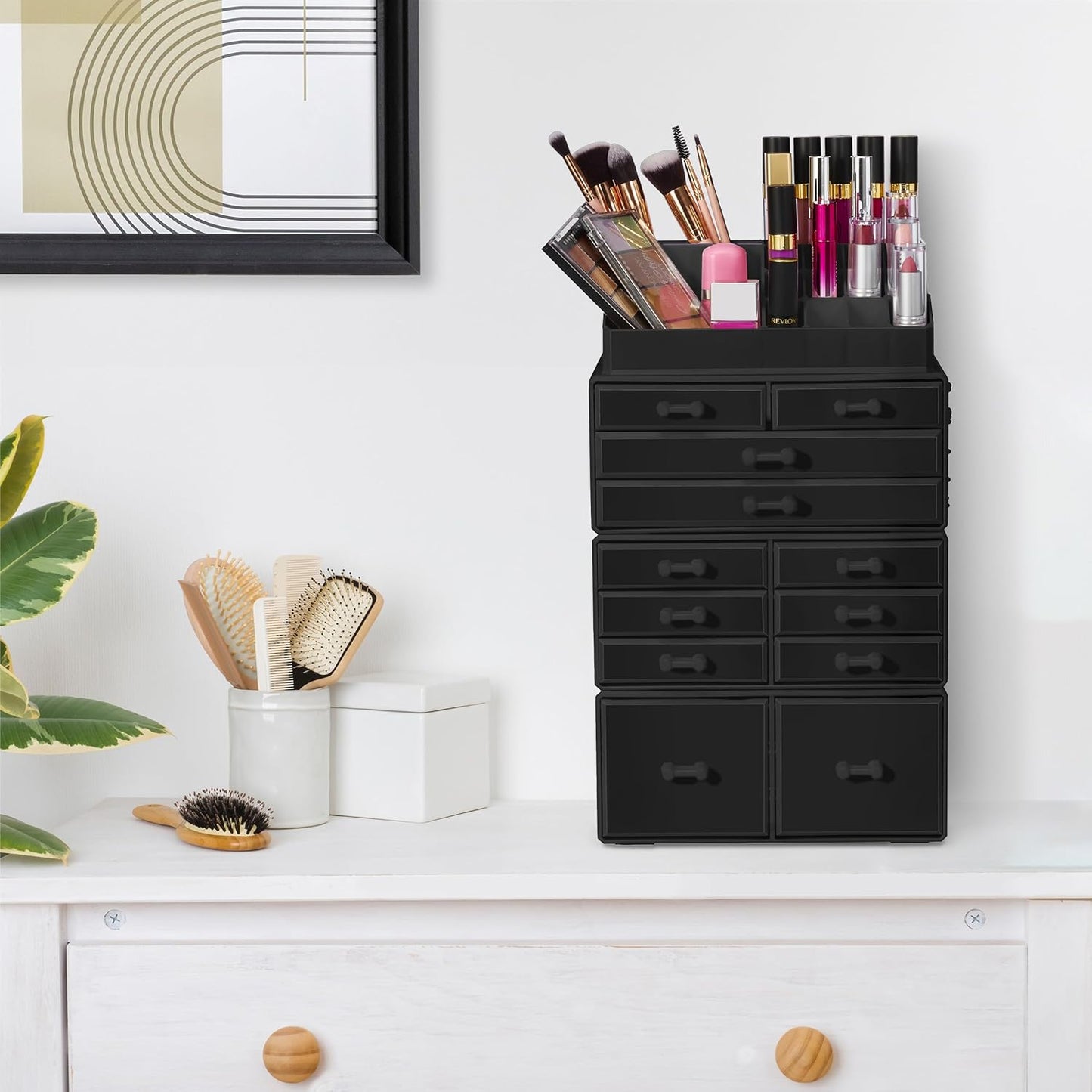 Dluxe Ave. Sorbus Large Makeup Organizer - Stackable Jewelry & Makeup Organizer For Vanity Bathroom Storage Dresser - 12 Drawers Cosmetic Beauty Organizers and Storage with Lipstick Makeup Brush Holder