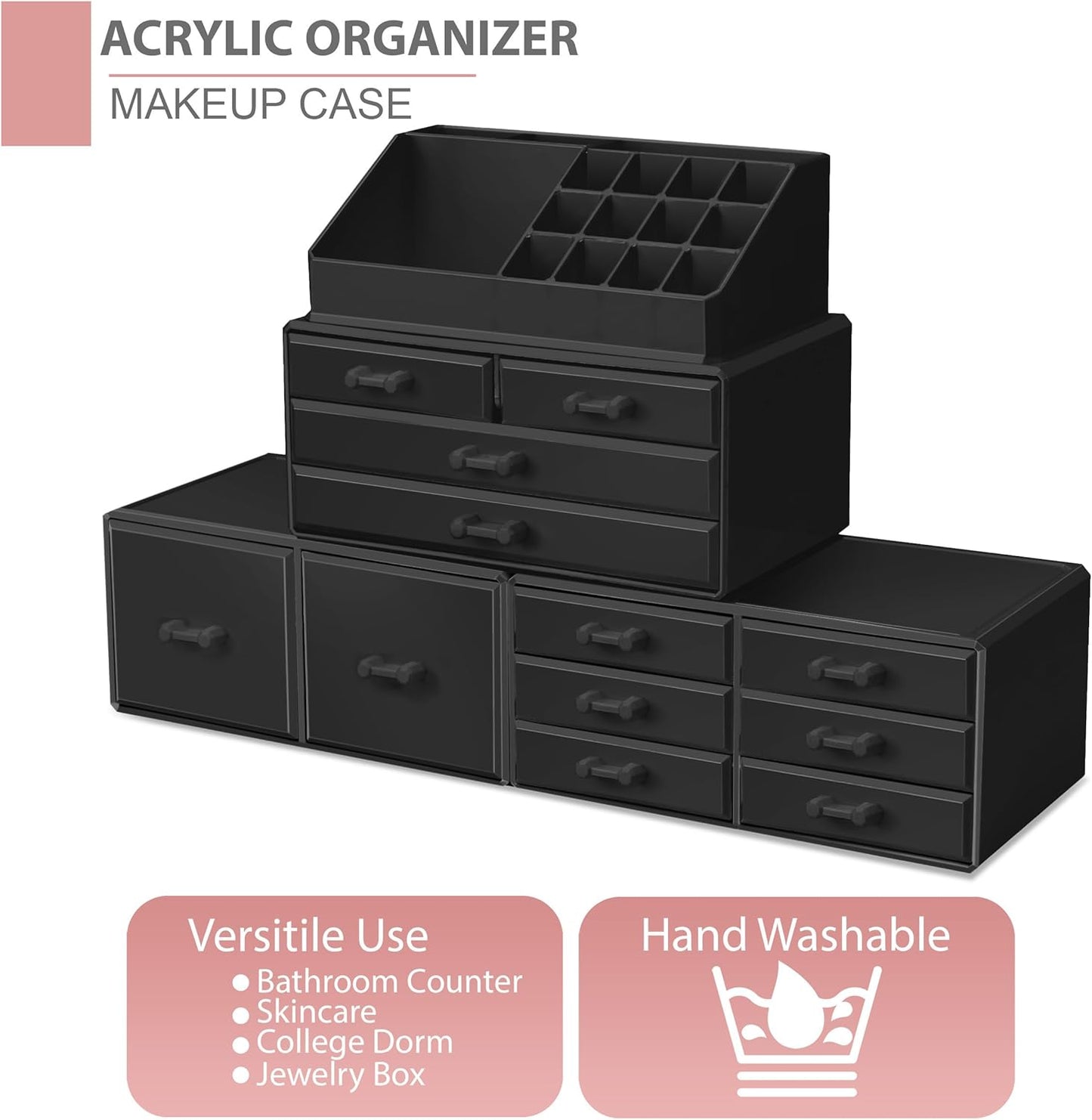 Dluxe Ave. Sorbus Large Makeup Organizer - Stackable Jewelry & Makeup Organizer For Vanity Bathroom Storage Dresser - 12 Drawers Cosmetic Beauty Organizers and Storage with Lipstick Makeup Brush Holder