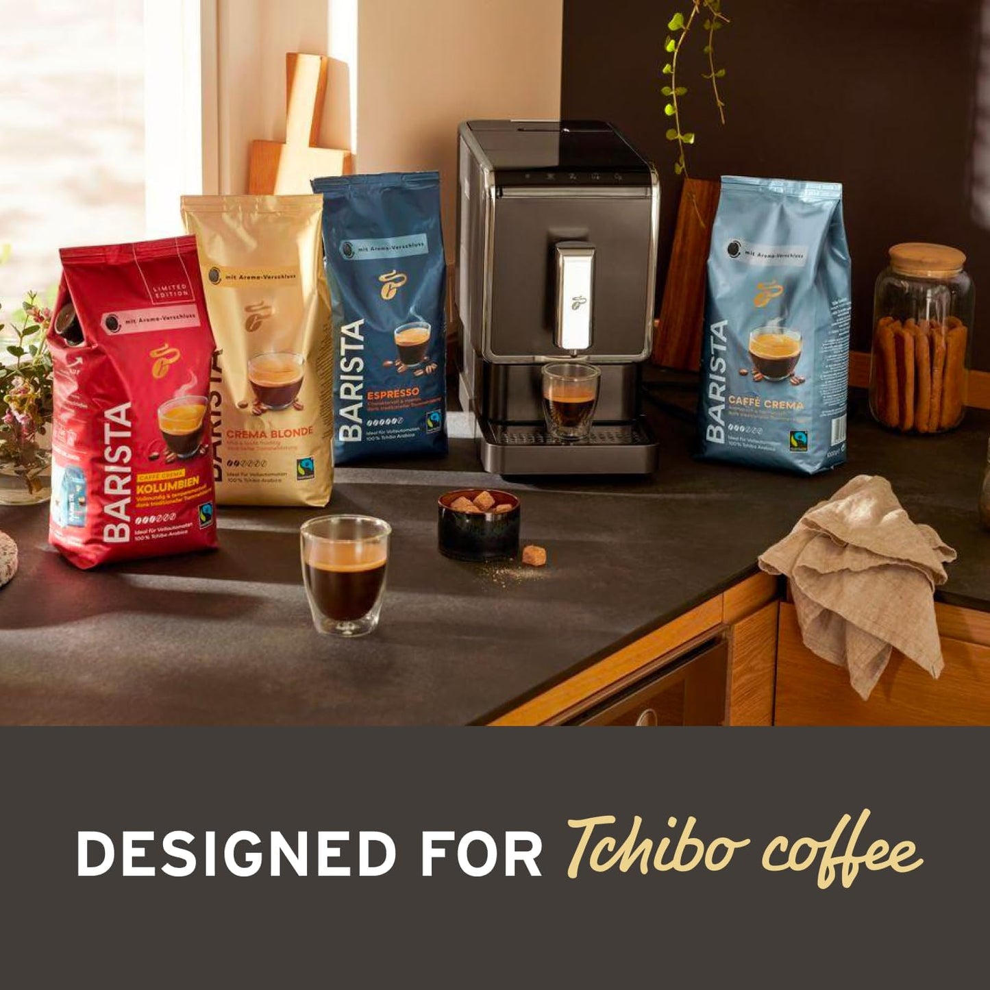 Dluxe Ave. ( Out of Stock) Tchibo Automatic Espresso & Coffee Machine Bundle with Built-in Grinder Comes With 3 x 12 oz. Bags of Whole Bean Coffee Red