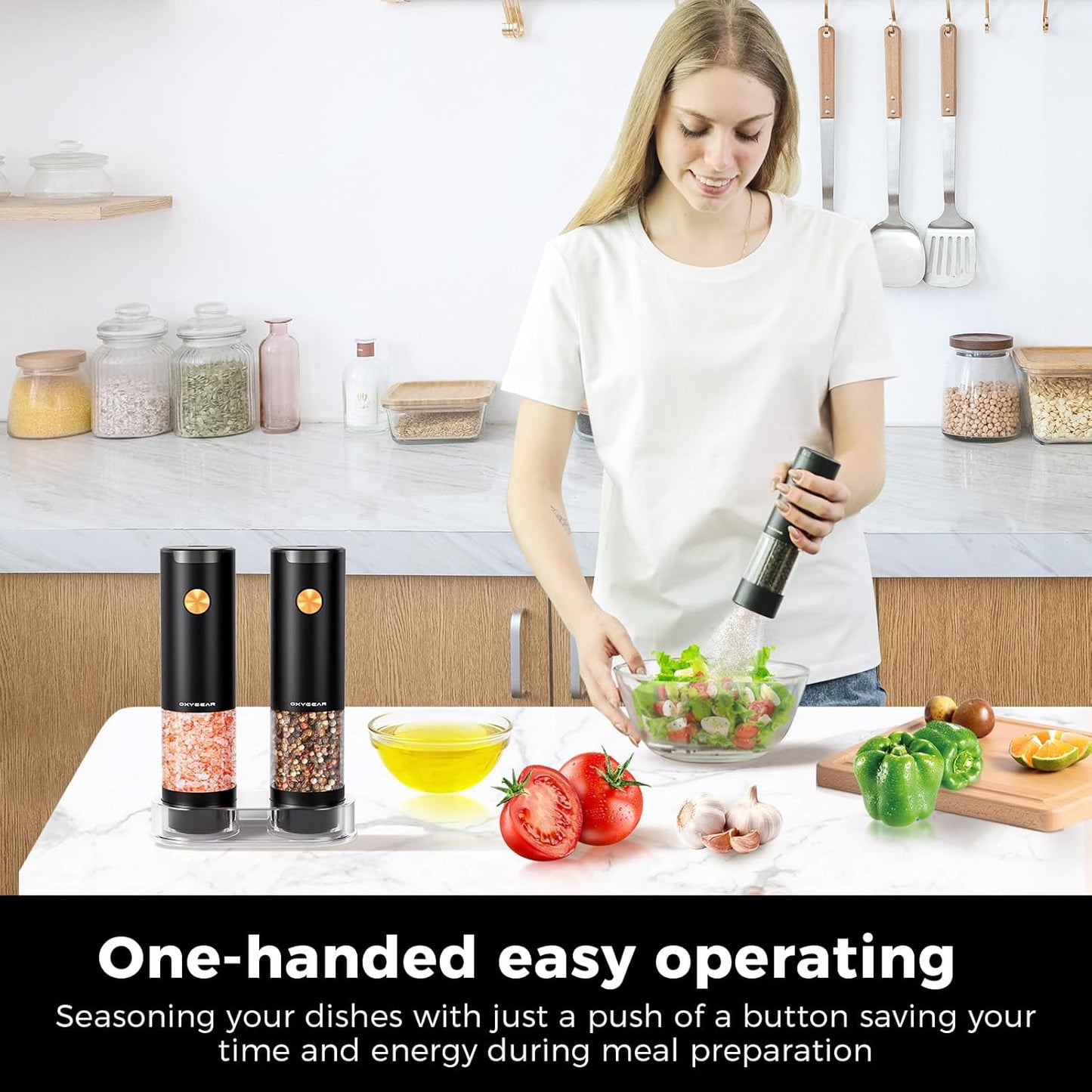 Dluxe Ave. Electric Salt and Pepper Grinder Set (2Pack) Battery Operated Automatic Pepper Grinder
