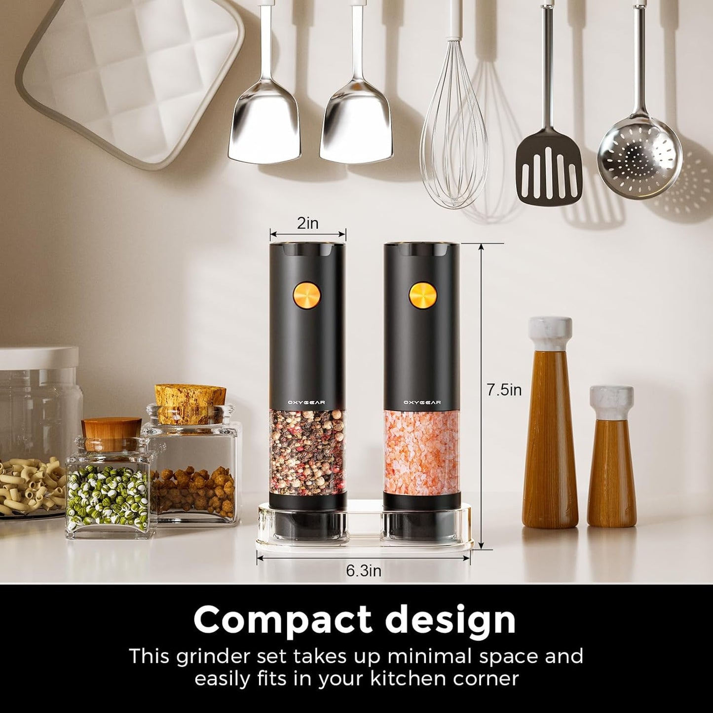 Dluxe Ave. Electric Salt and Pepper Grinder Set (2Pack) Battery Operated Automatic Pepper Grinder