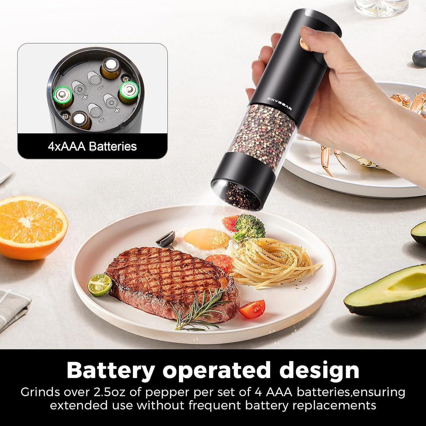 Dluxe Ave. Electric Salt and Pepper Grinder Set (2Pack) Battery Operated Automatic Pepper Grinder