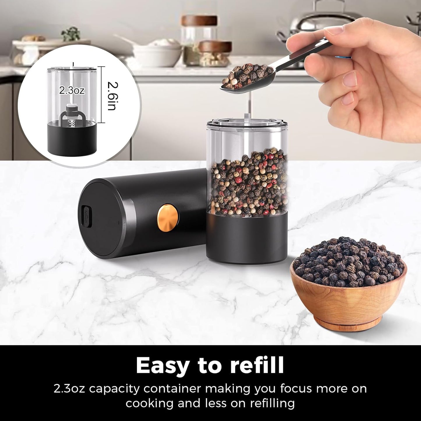 Dluxe Ave. Electric Salt and Pepper Grinder Set (2Pack) Battery Operated Automatic Pepper Grinder