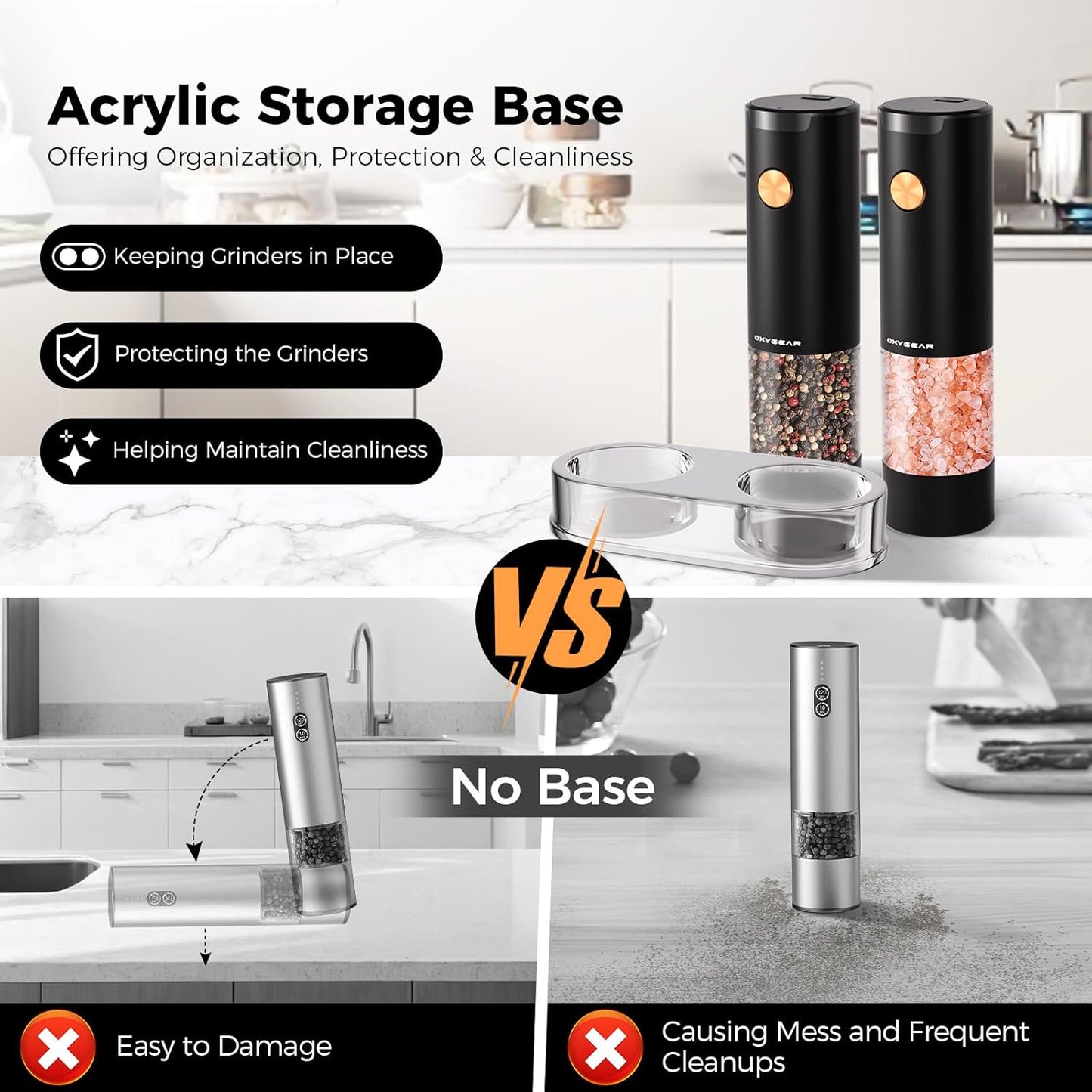Dluxe Ave. Electric Salt and Pepper Grinder Set (2Pack) Battery Operated Automatic Pepper Grinder