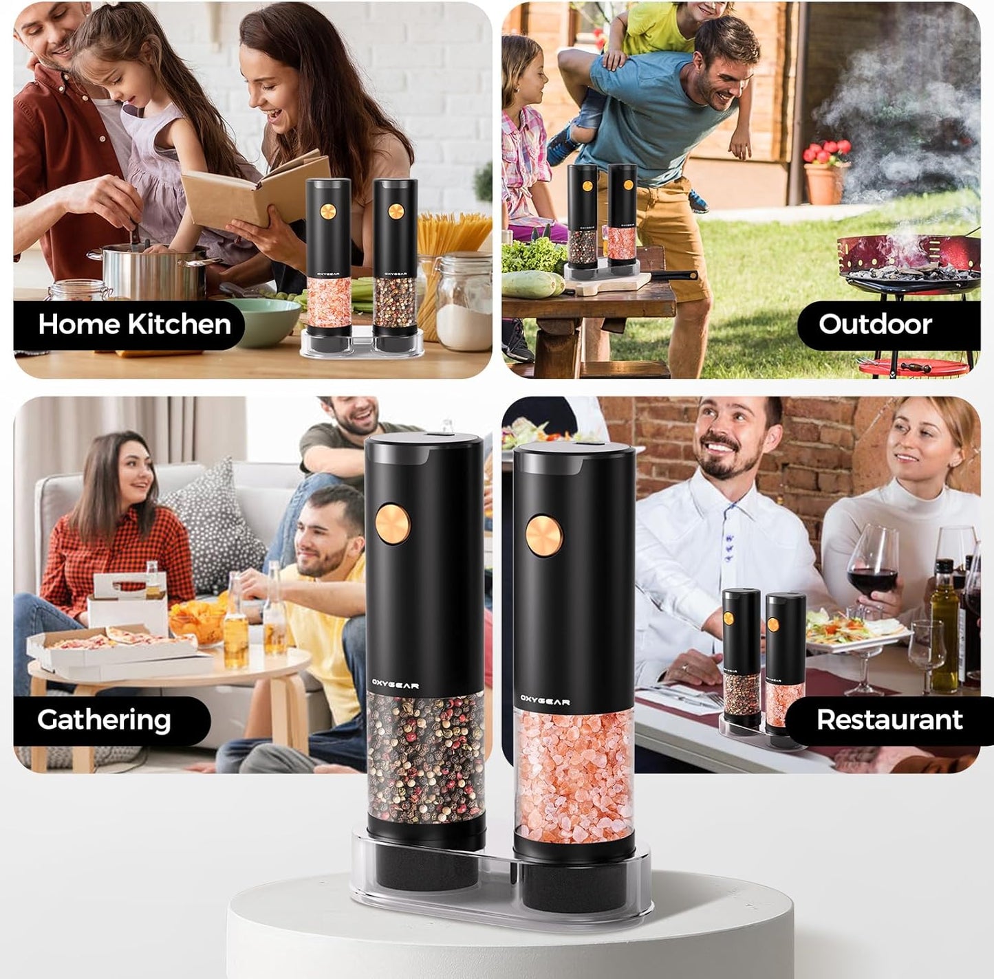 Dluxe Ave. Electric Salt and Pepper Grinder Set (2Pack) Battery Operated Automatic Pepper Grinder