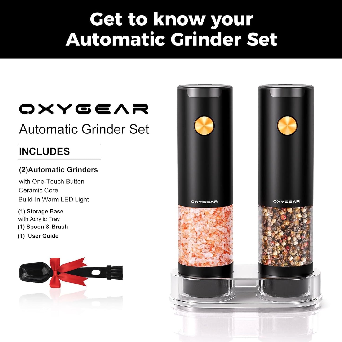 Dluxe Ave. Electric Salt and Pepper Grinder Set (2Pack) Battery Operated Automatic Pepper Grinder