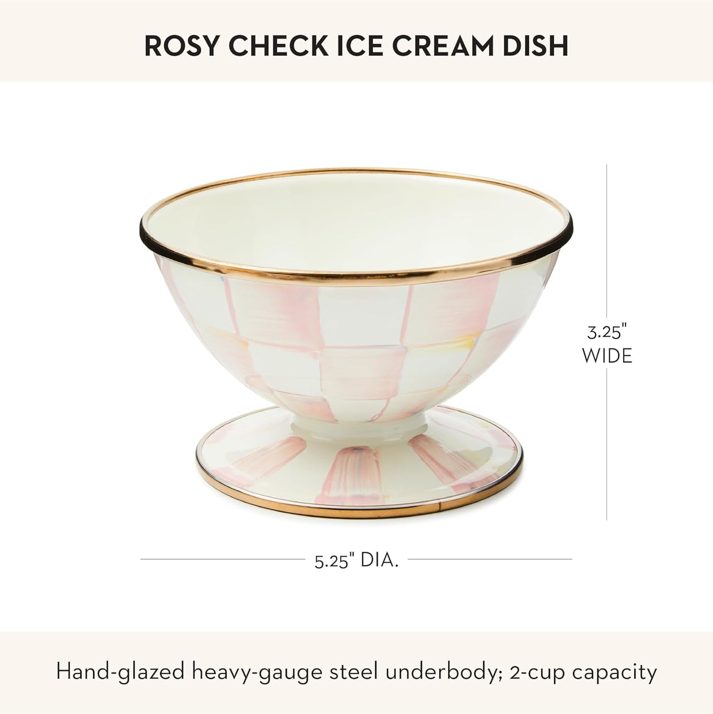 Dluxe Ave. Enamel Ice Cream Bowl Serving Bowls for Entertaining /2Cup Capacity (Pink-and-White Rosy Check)