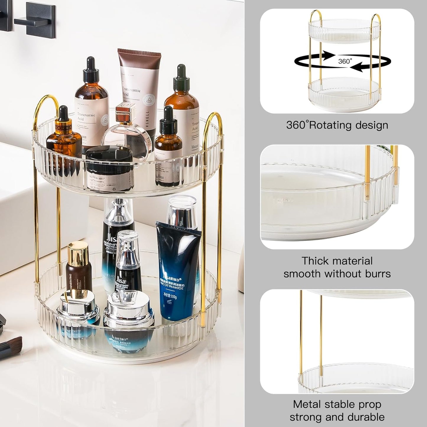 Dluxe Ave. 360 Rotating Makeup Organizer/2Tier Large (Clear)