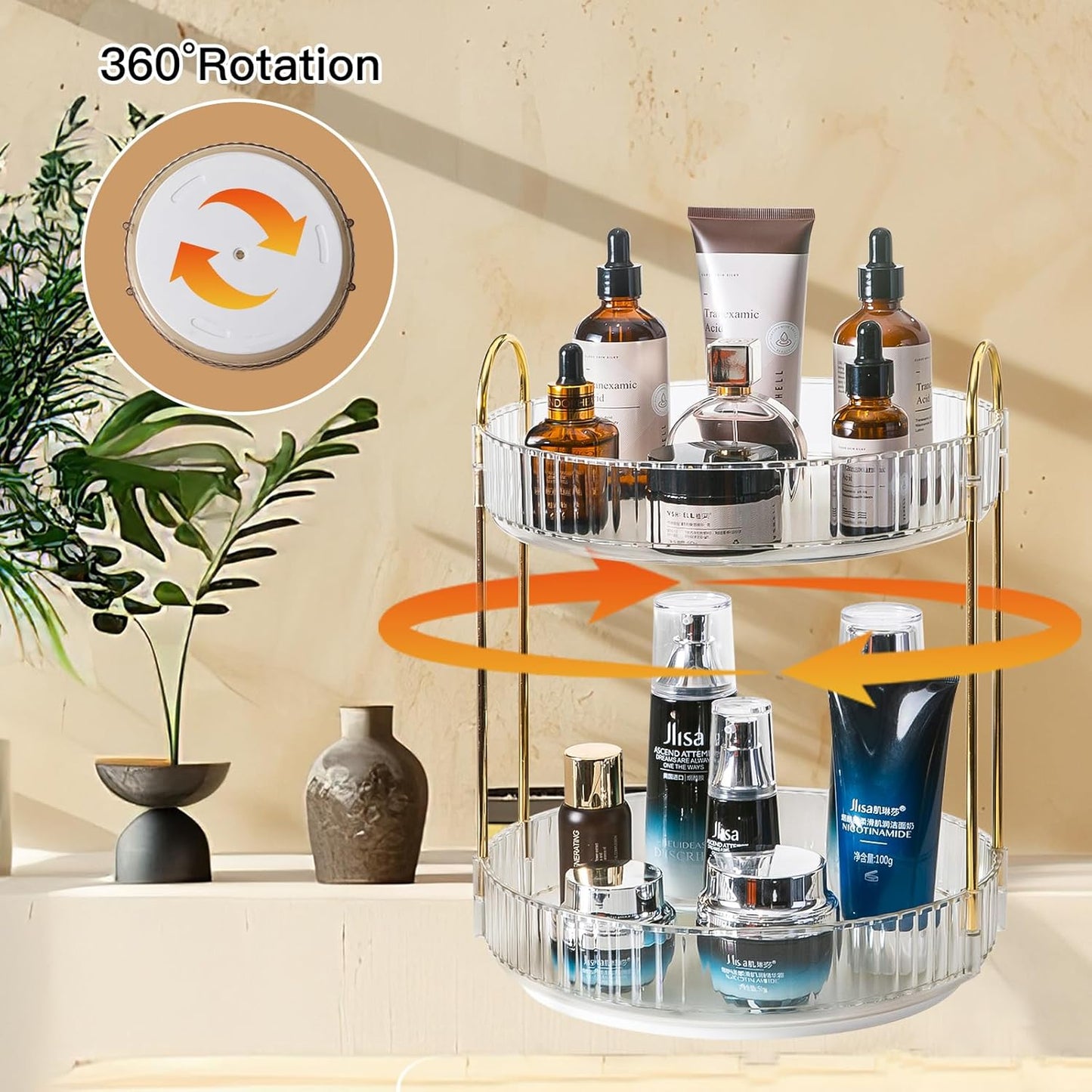 Dluxe Ave. 360 Rotating Makeup Organizer/2Tier Large (Clear)