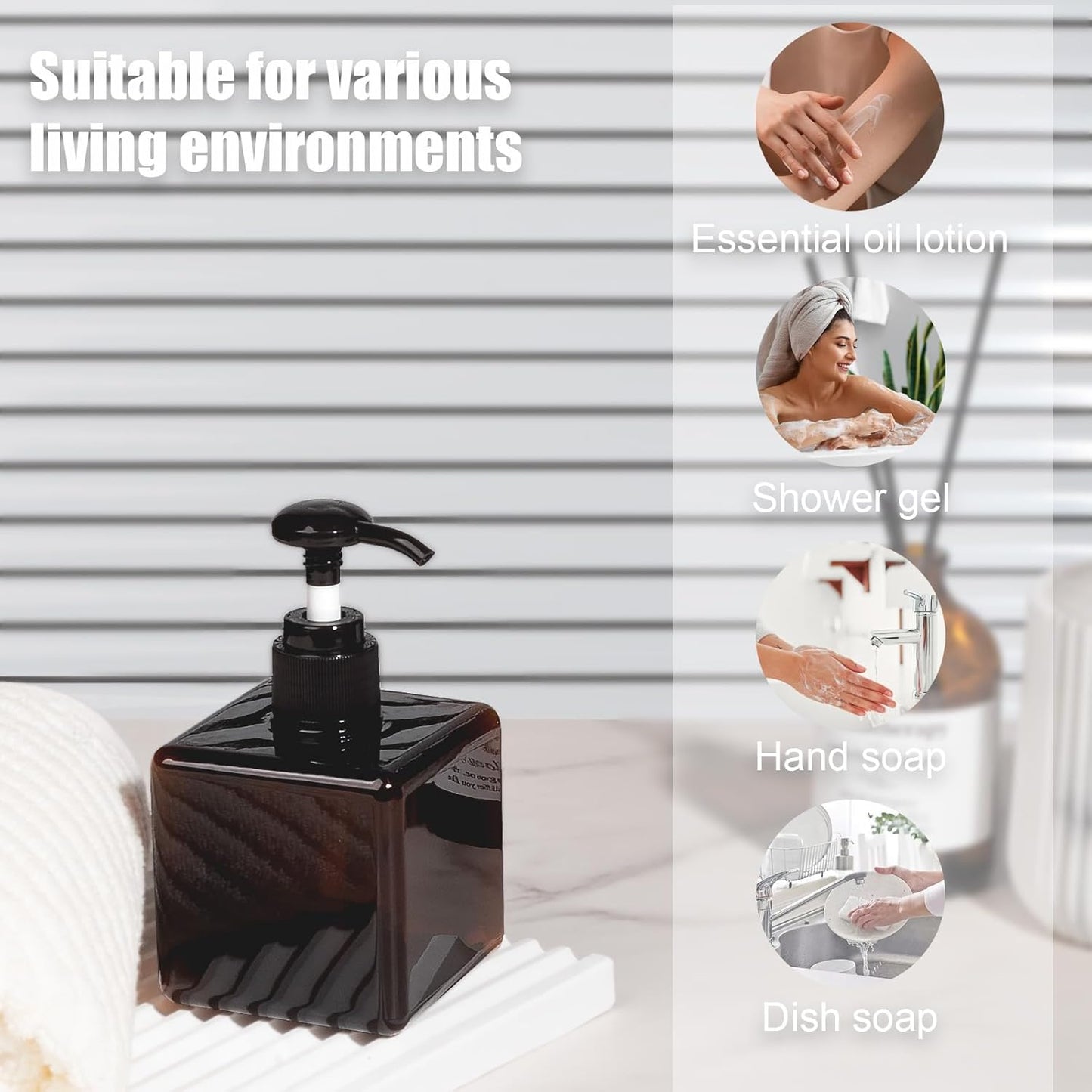 Dluxe Ave. Pump Bottle Refillable Plastic Empty Lotion Soap Dispenser Liquid Container for Bathroom Shampoo and Body Wash 8.5oz/250ml Amber 2 Pack