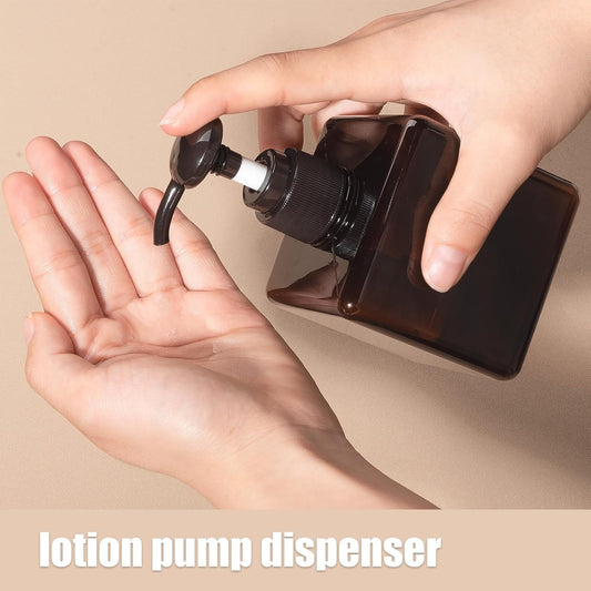 Dluxe Ave. Pump Bottle Refillable Plastic Empty Lotion Soap Dispenser Liquid Container for Bathroom Shampoo and Body Wash 8.5oz/250ml Amber 2 Pack