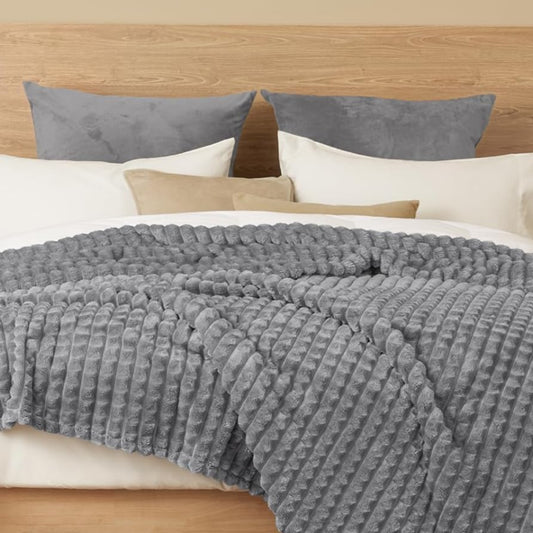 Dluxe Ave. ( QUEEN ) 3D Clipped Fleece Blanket, 380GSM Super Soft, ( Grey) 90"x90"