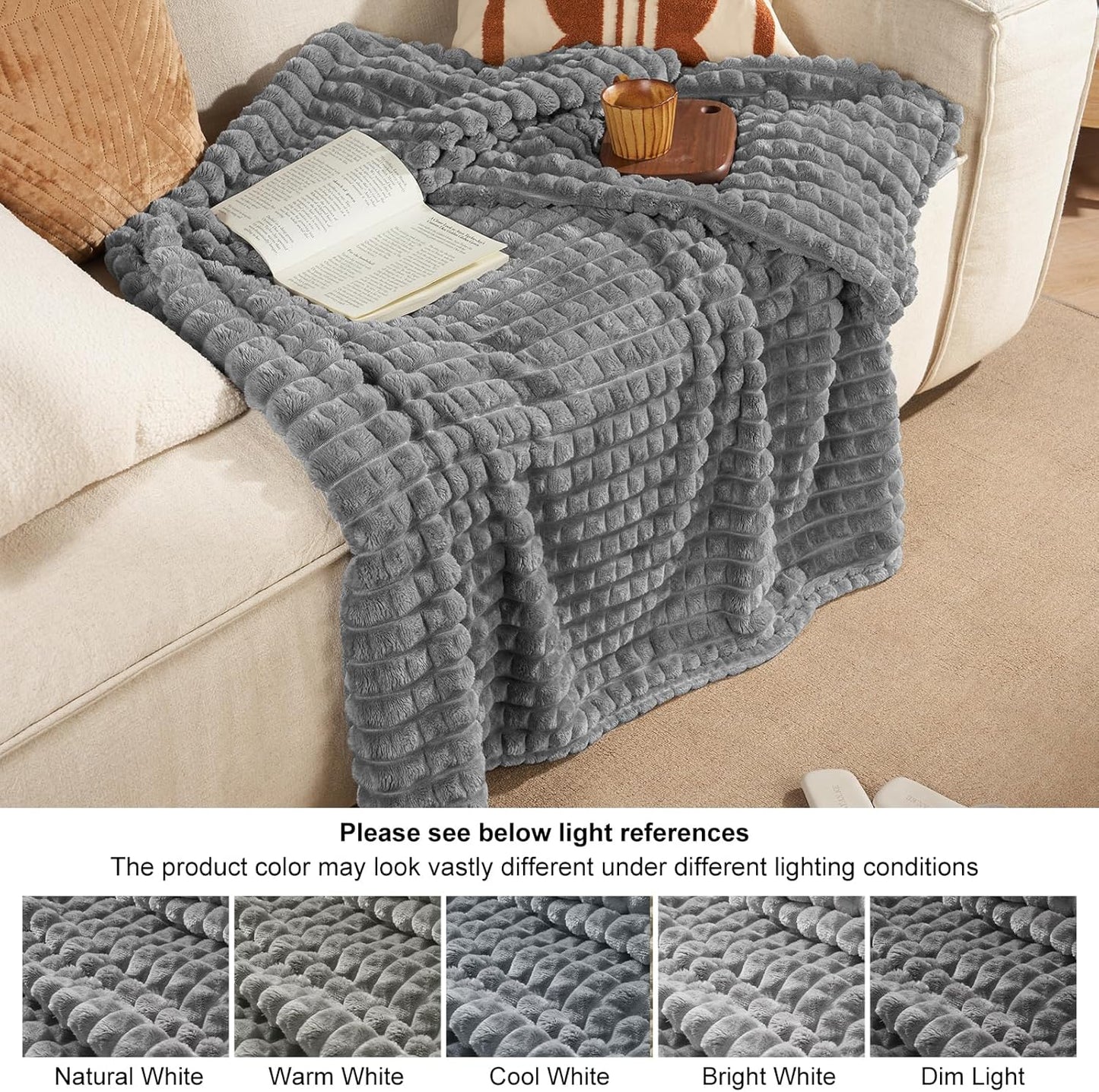 Dluxe Ave. ( QUEEN ) 3D Clipped Fleece Blanket, 380GSM Super Soft, ( Grey) 90"x90"