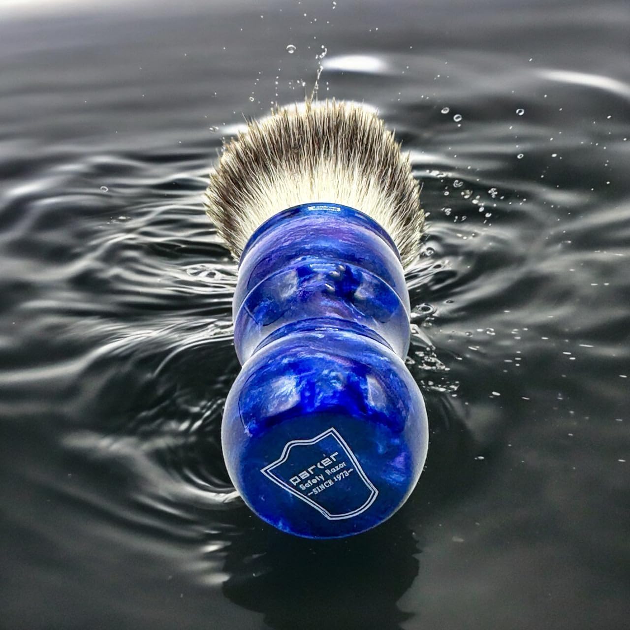 Dluxe Ave.  Blue Handle Synthetic Shaving Brush & Stand