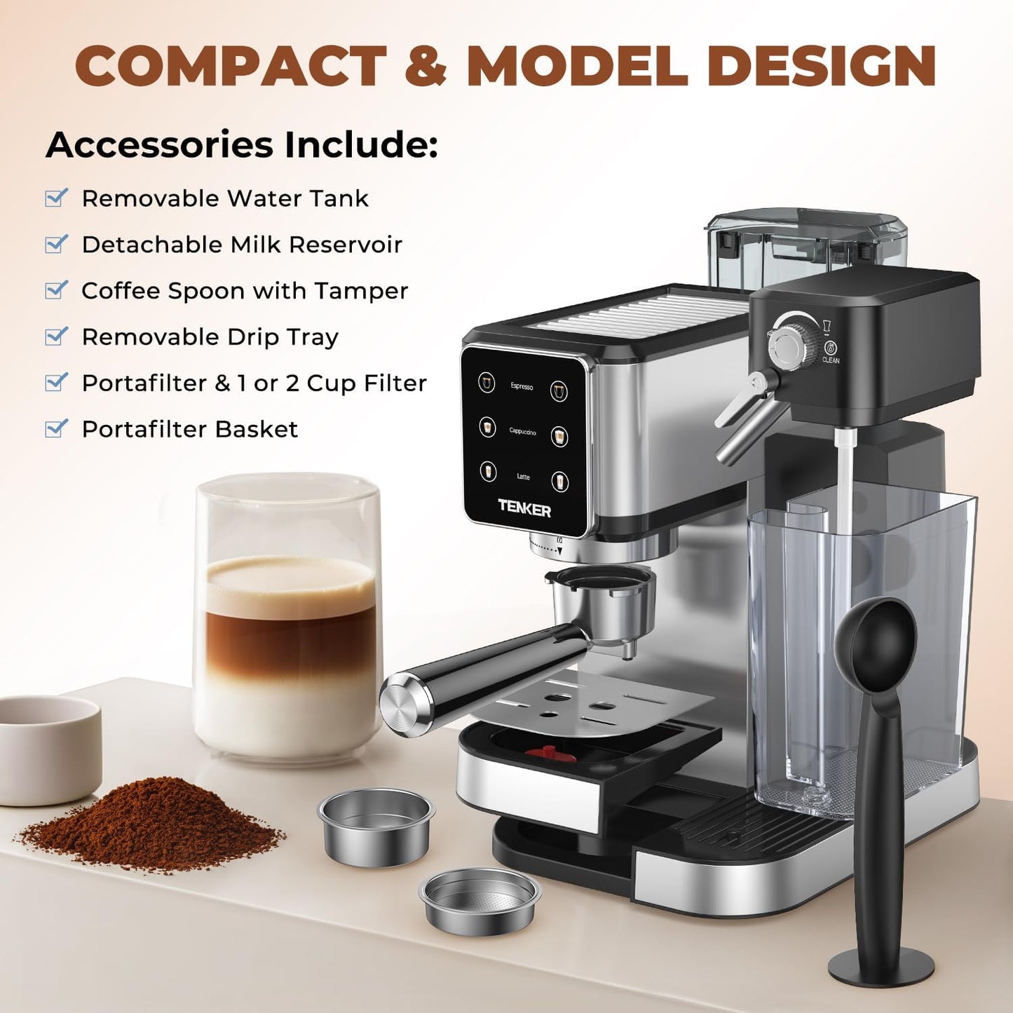 Dluxe Ave. Espresso Machine 20 Bar Cappuccino/with Automatic Milk Frother/Stainless Steel / Touchscreen  (Silver)