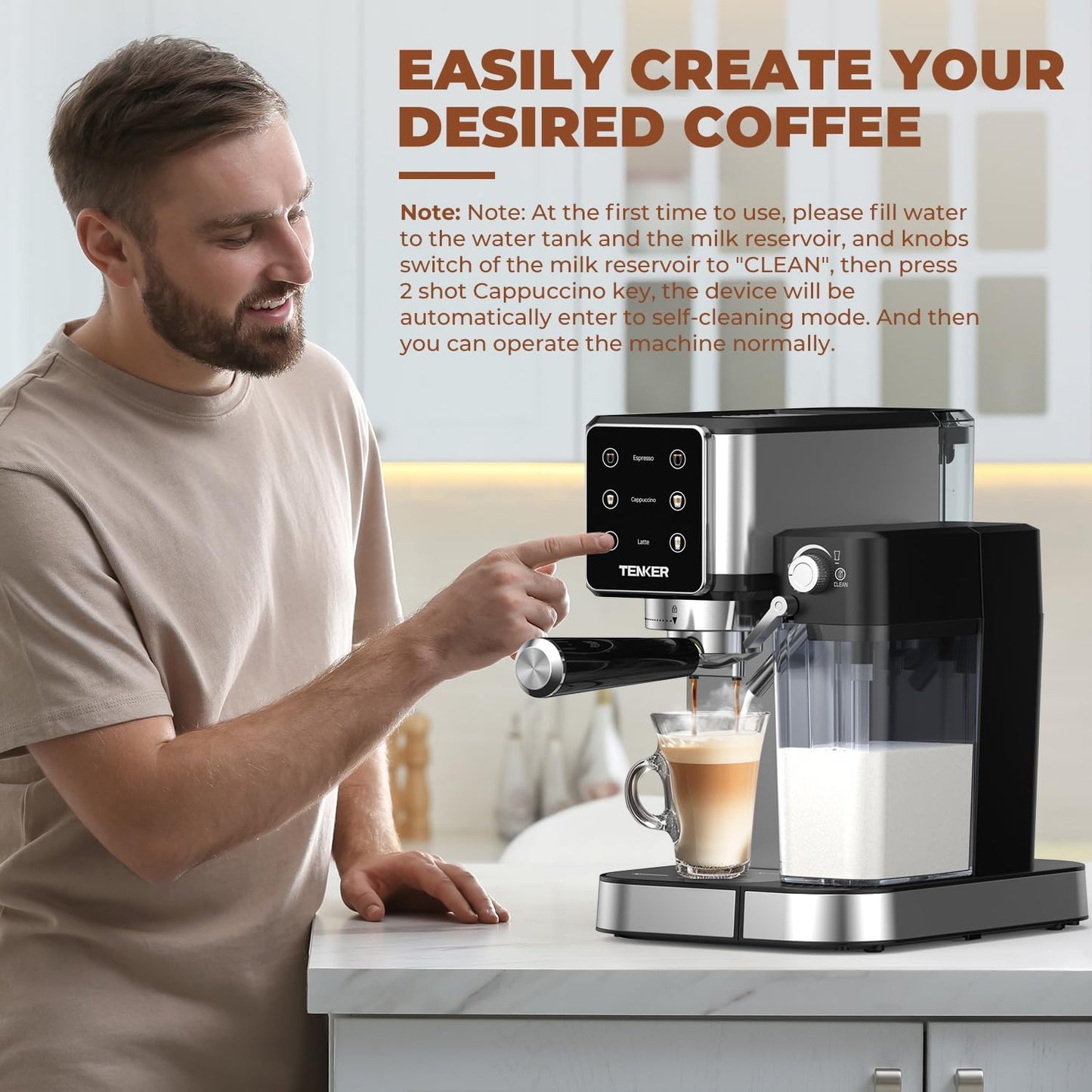 Dluxe Ave. Espresso Machine 20 Bar Cappuccino/with Automatic Milk Frother/Stainless Steel / Touchscreen  (Silver)