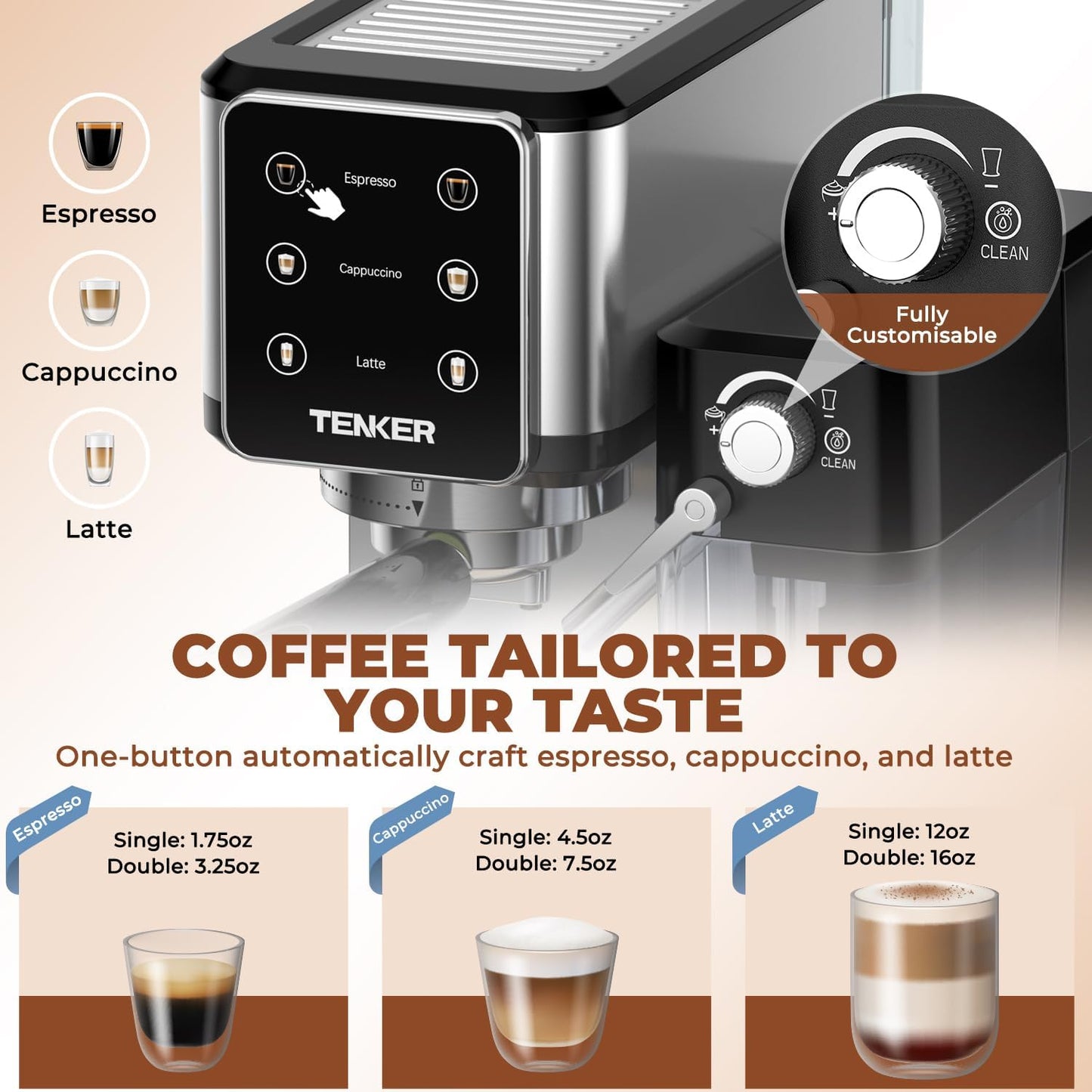 Dluxe Ave. Espresso Machine 20 Bar Cappuccino/with Automatic Milk Frother/Stainless Steel / Touchscreen  (Silver)