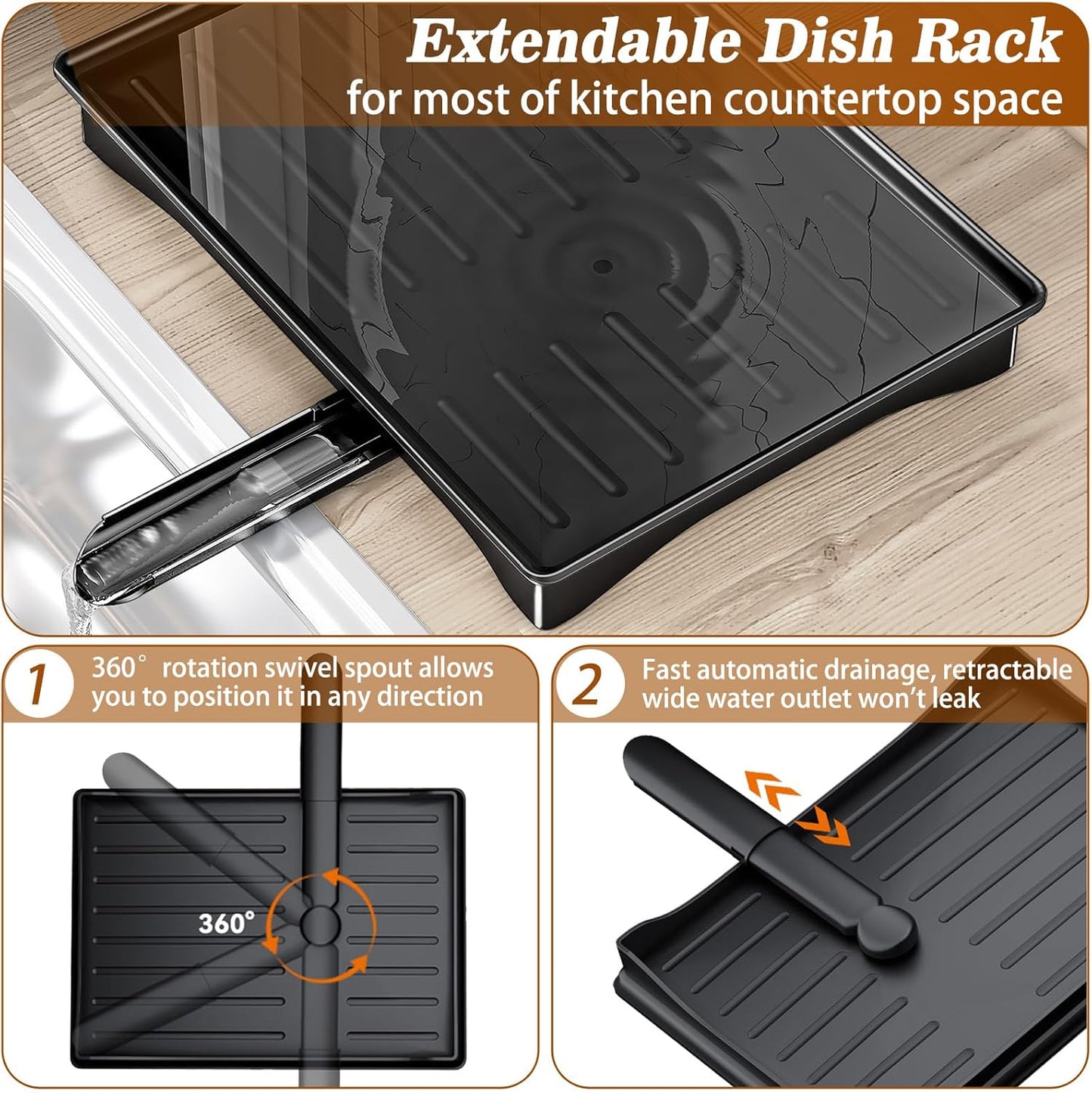 Dluxe Ave. Rust-Proof Dish Drying Rack/ 2 Tier Large Dish Rack /Carbon Steel (Black)