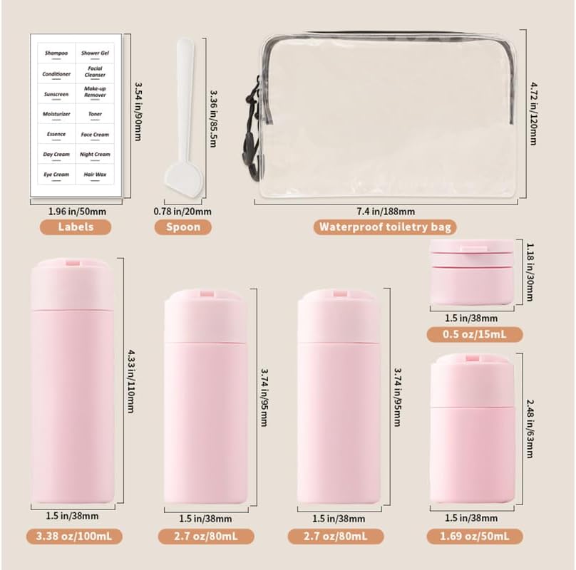 Dluxe Ave. 5 Pack Brief and Fashion Travel Bottles/ TSA Approved BPA Free/ Nordic pink