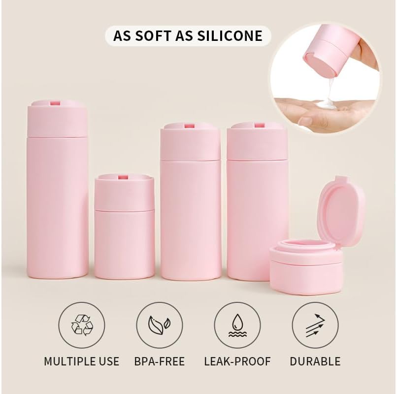 Dluxe Ave. 5 Pack Brief and Fashion Travel Bottles/ TSA Approved BPA Free/ Nordic pink