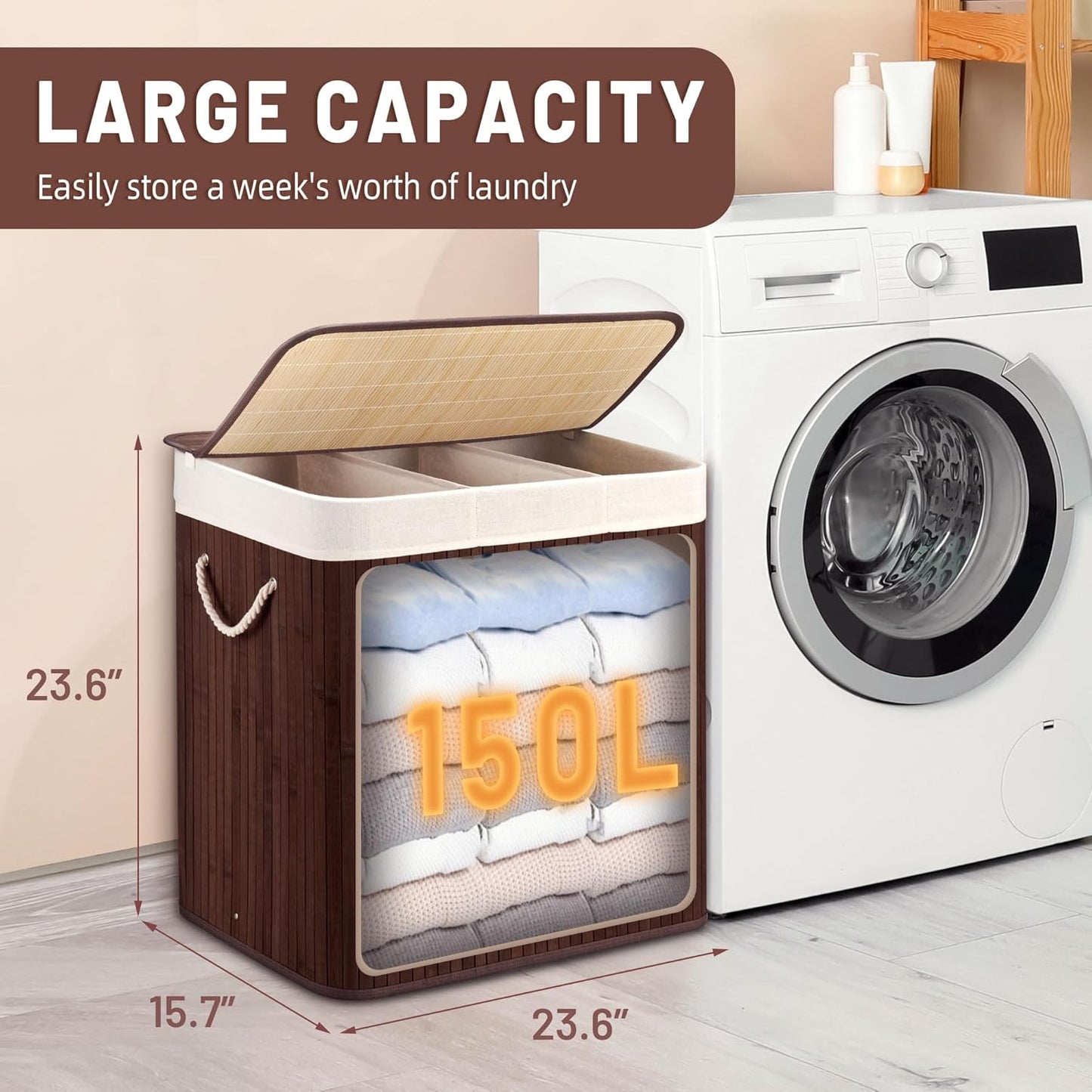 Dluxe Ave. SONGMICS Laundry Hamper 21.99 Gallons (100L)  Brown ULCB72Z