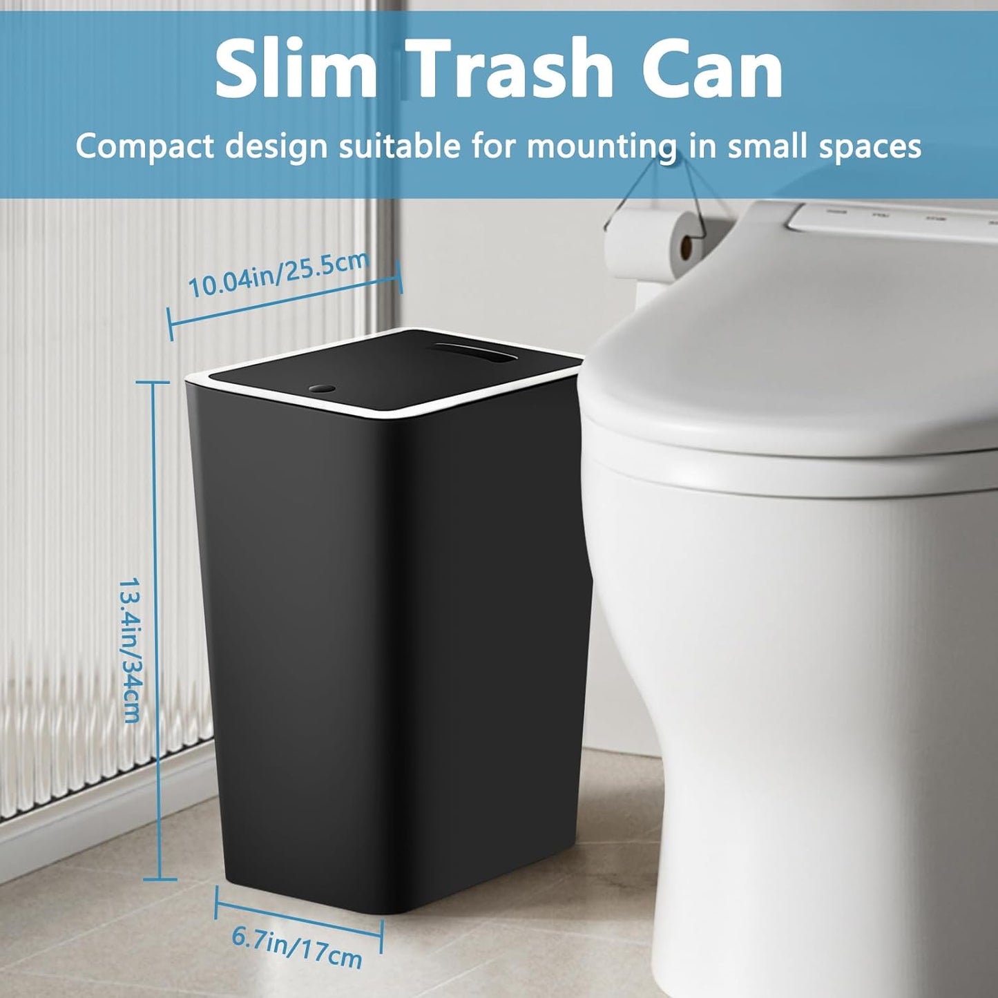 Dluxe Ave. Small Trash Can 3 Pack/ 4 Gallons Bathroom Garbage Can with Lid Press (Black)