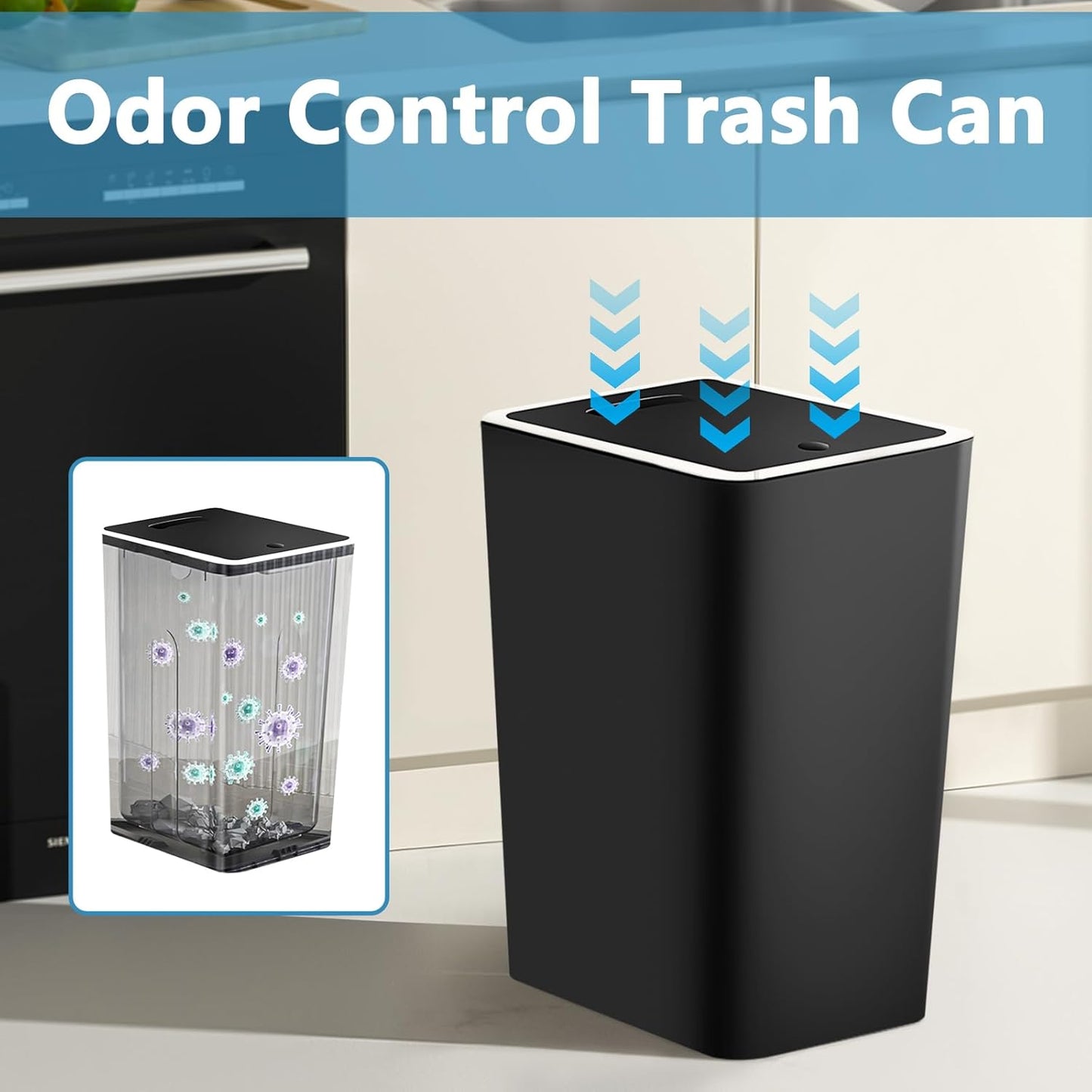Dluxe Ave. Small Trash Can 3 Pack/ 4 Gallons Bathroom Garbage Can with Lid Press (Black)