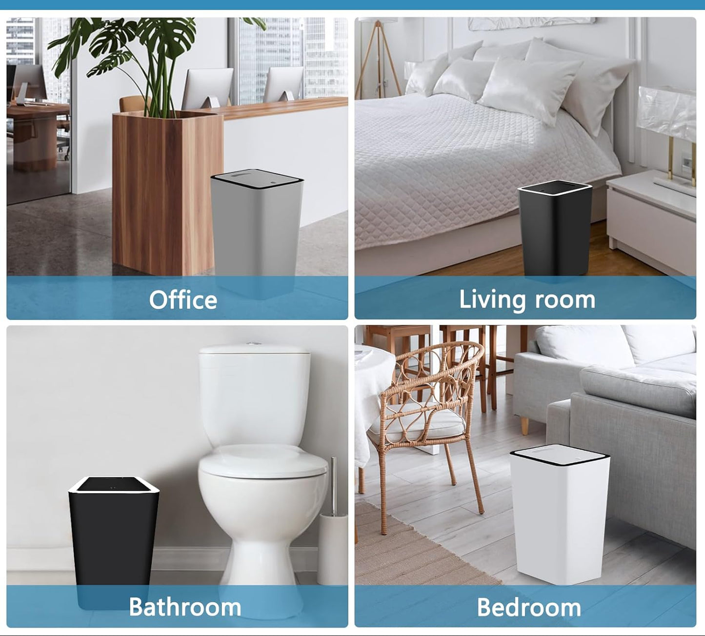 Dluxe Ave. Small Trash Can 3 Pack/ 4 Gallons Bathroom Garbage Can with Lid Press (Black)