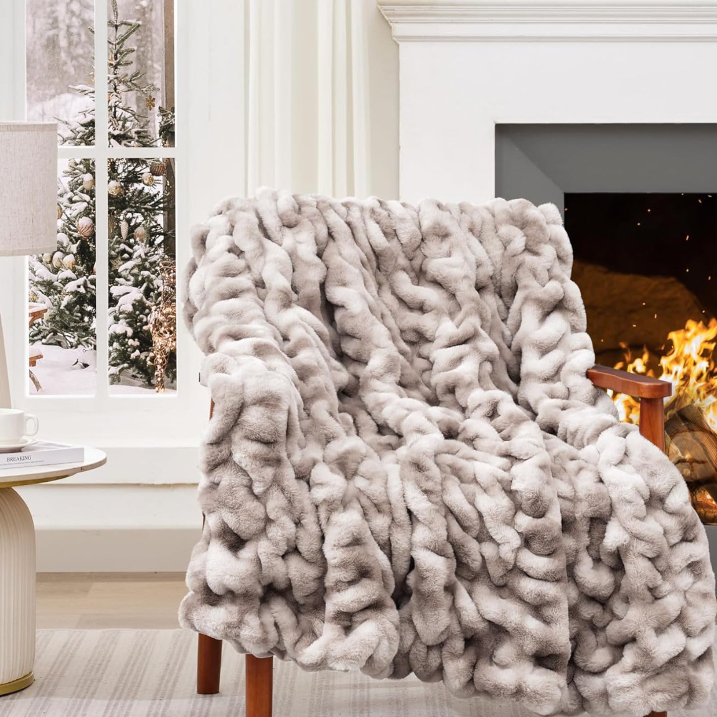 Dluxe Ave. ( THROW ) Faux Rabbit Fur Throw Blanket 700 GSM, Luxury Dual-Sided Soft Cozy Blanket, Fuzzy Fluffy Plush (Coffee) 50"x60" Coffee