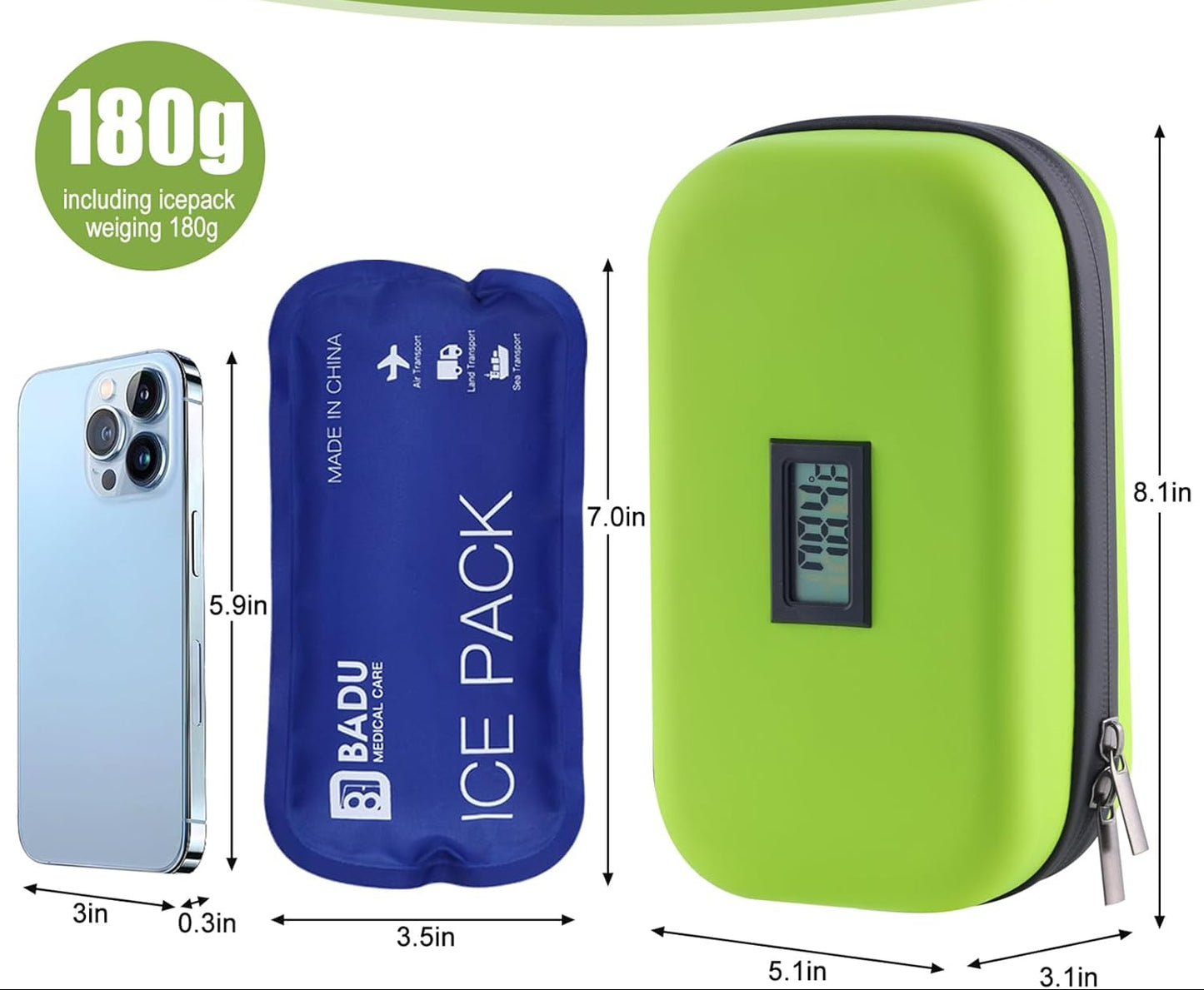 Dluxe Ave. Insulin Cooler Travel Case/ TSA Approved/ Thermometer Temperature Display