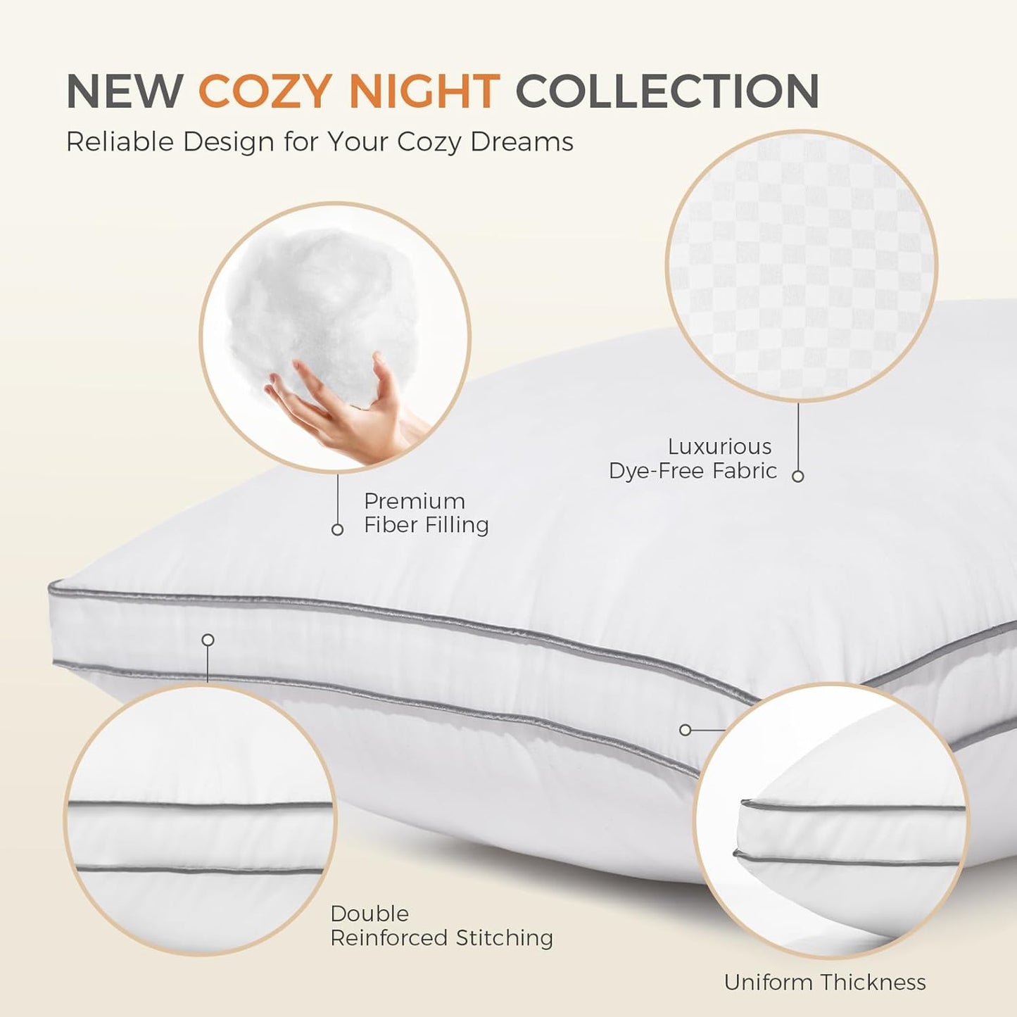 Dluxe Ave. ( KING ) Bed Pillows, Set of 2 { FLUFFY } Luxury Hotel Collection ( Large Pillows) 18"X34"