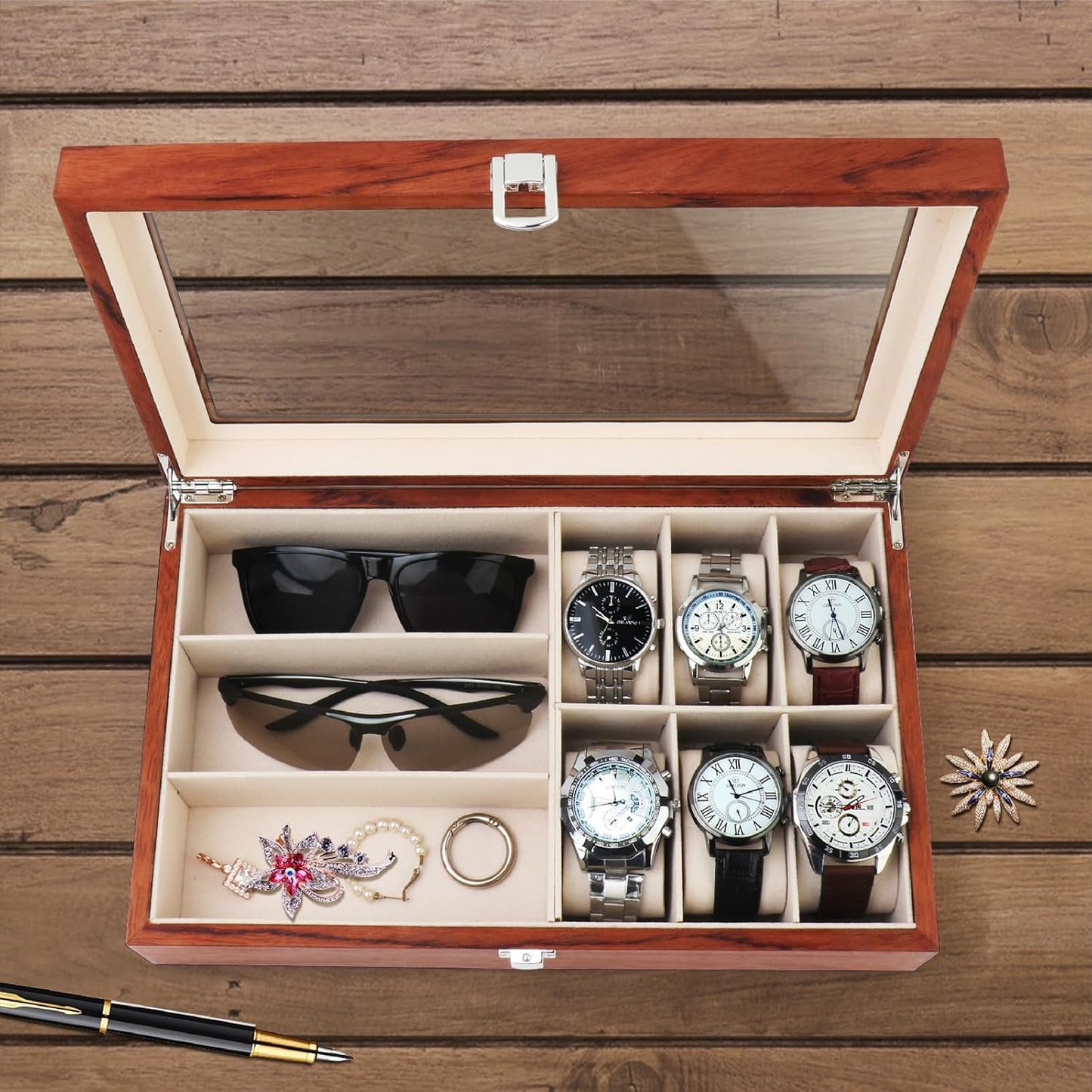 Dluxe Ave.  9-Slot Watch Box Watch Case with Glass lid