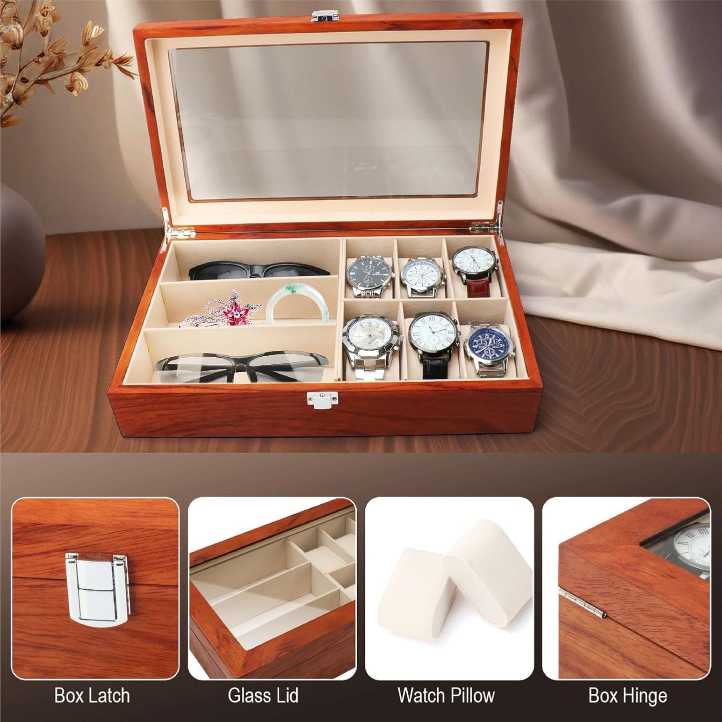 Dluxe Ave.  9-Slot Watch Box Watch Case with Glass lid