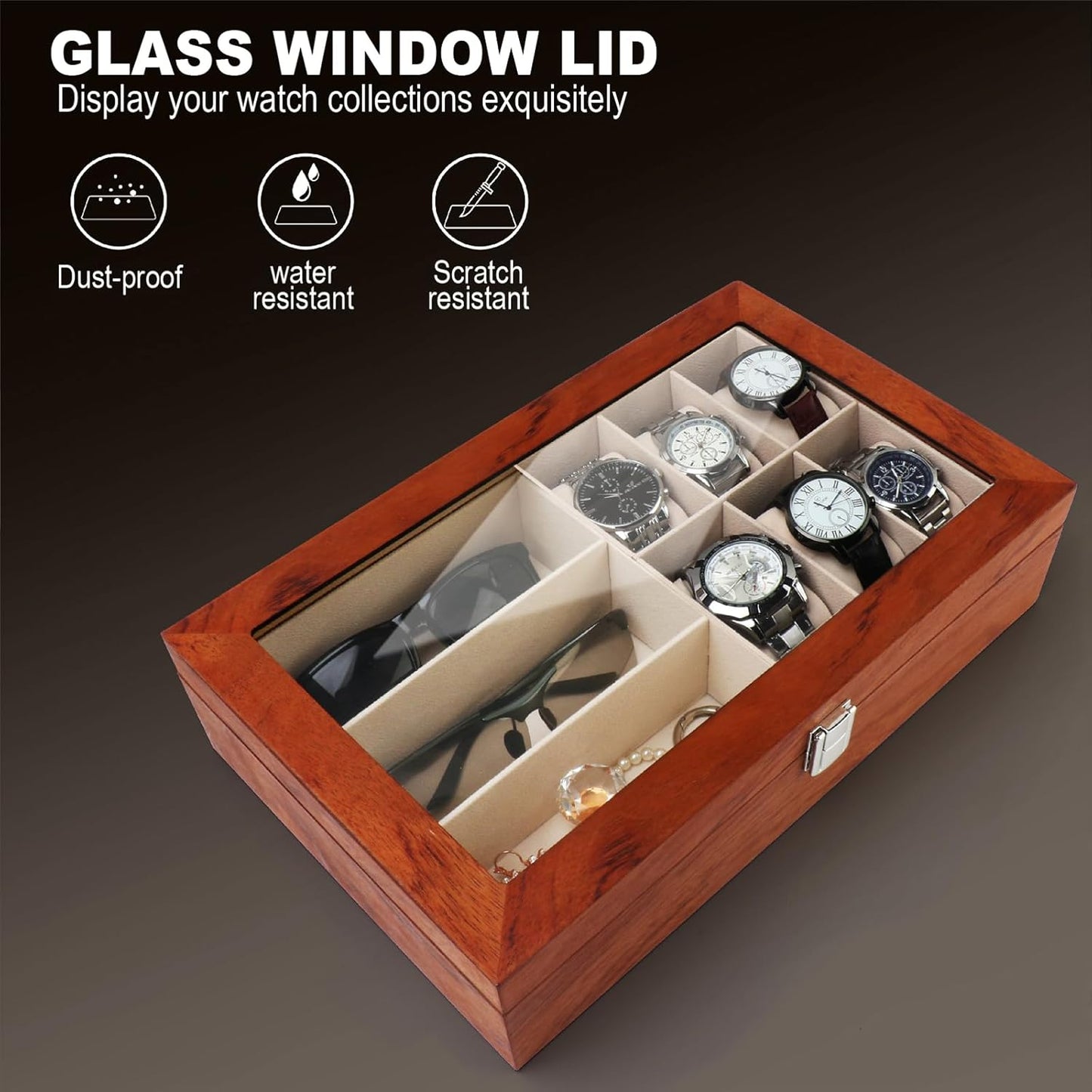 Dluxe Ave.  9-Slot Watch Box Watch Case with Glass lid