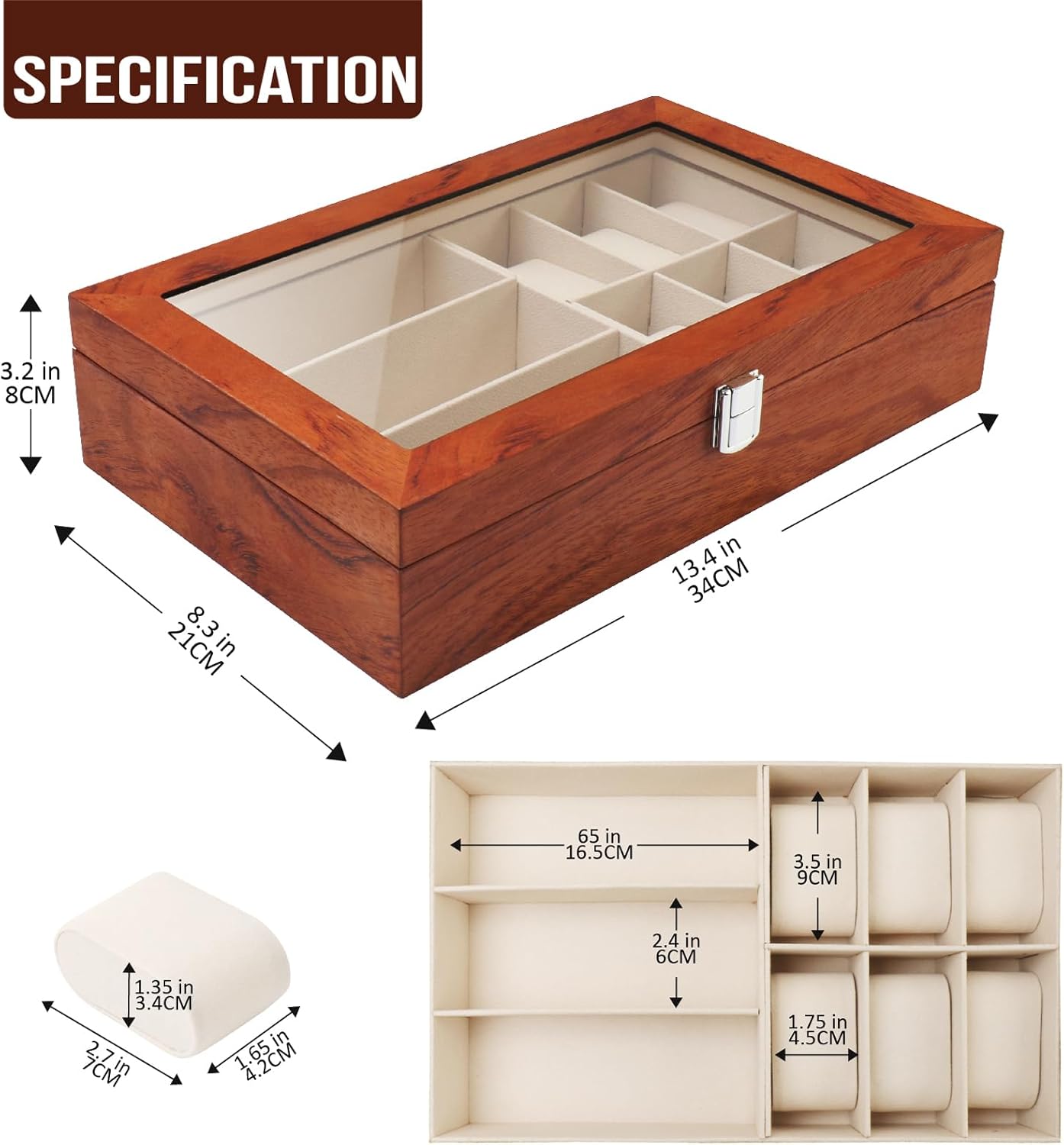 Dluxe Ave.  9-Slot Watch Box Watch Case with Glass lid