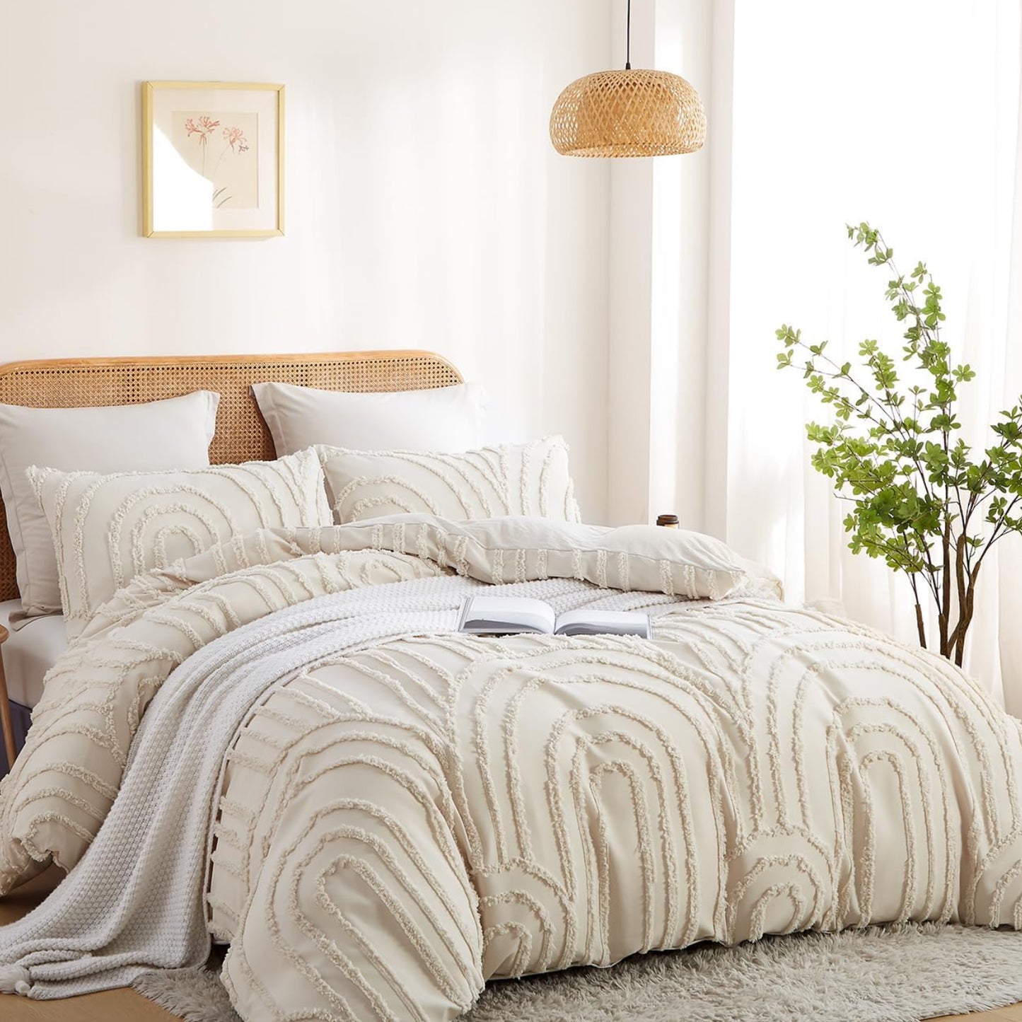 Dluxe Ave. ( FULL ) 3 Pcs Boho Duvet Cover, Tufted Textured Comforter Cover, Luxury Soft/ Beige