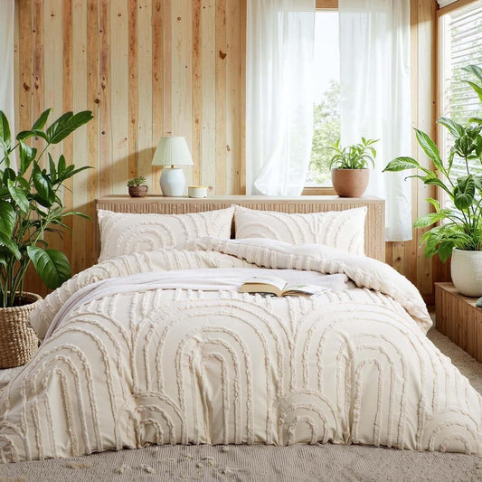Dluxe Ave. ( FULL ) 3 Pcs Boho Duvet Cover, Tufted Textured Comforter Cover, Luxury Soft/ Beige