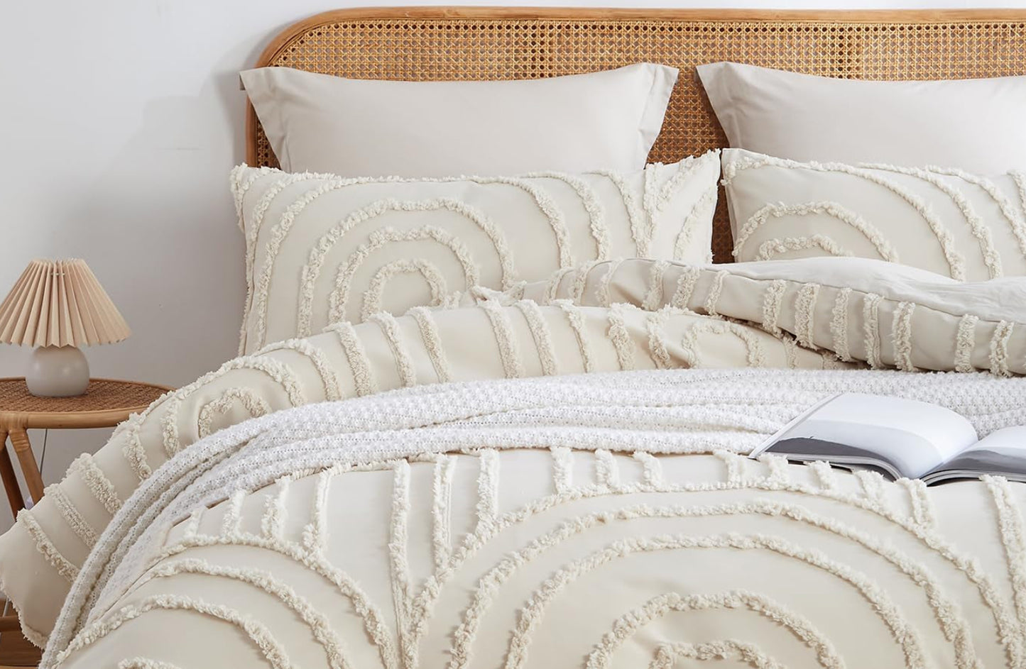 Dluxe Ave. ( FULL ) 3 Pcs Boho Duvet Cover, Tufted Textured Comforter Cover, Luxury Soft/ Beige