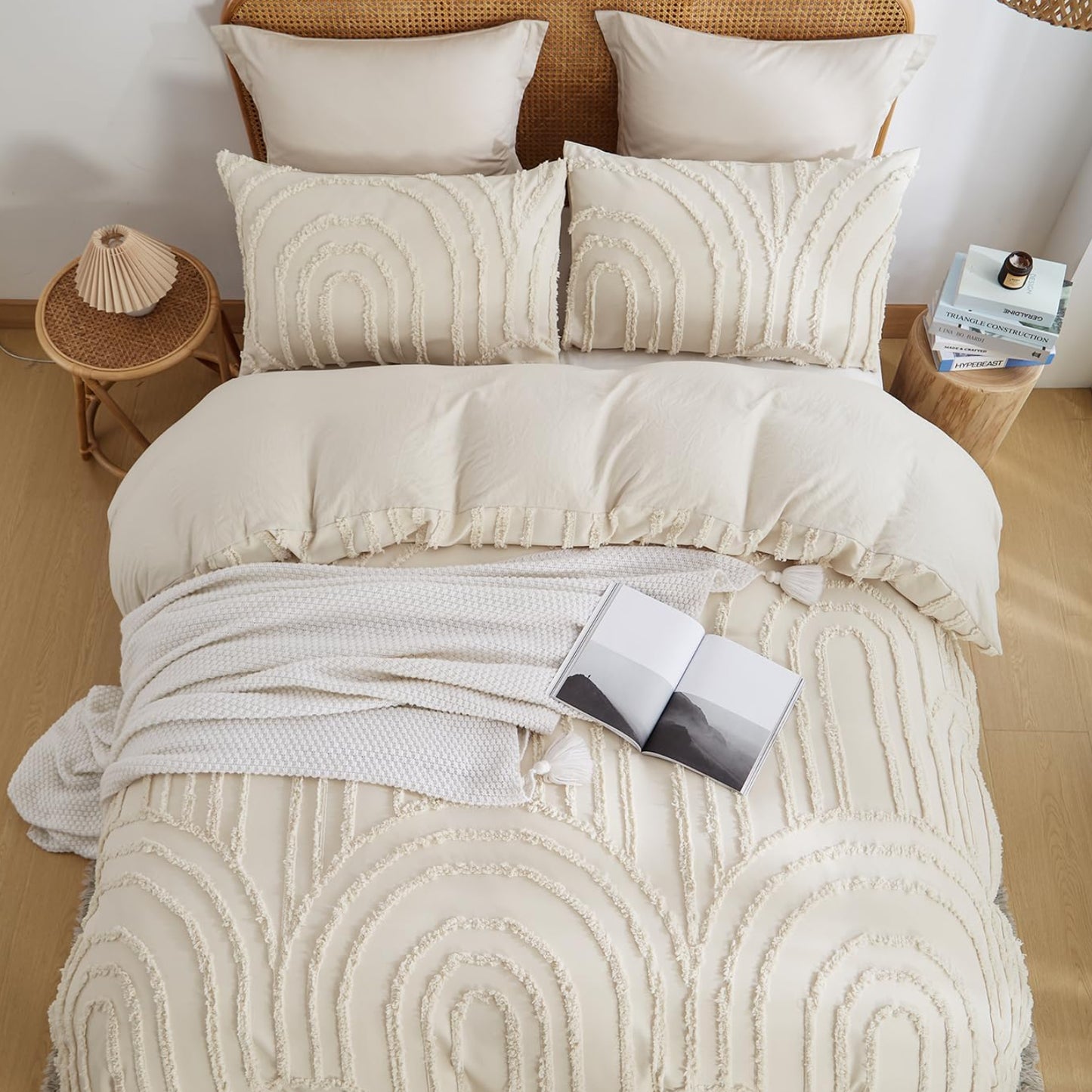 Dluxe Ave. ( FULL ) 3 Pcs Boho Duvet Cover, Tufted Textured Comforter Cover, Luxury Soft/ Beige