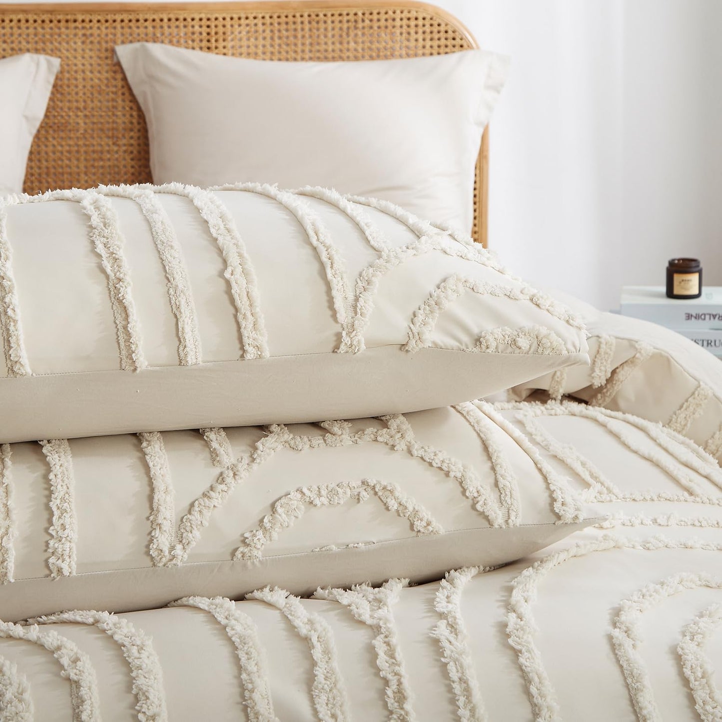 Dluxe Ave. ( FULL ) 3 Pcs Boho Duvet Cover, Tufted Textured Comforter Cover, Luxury Soft/ Beige