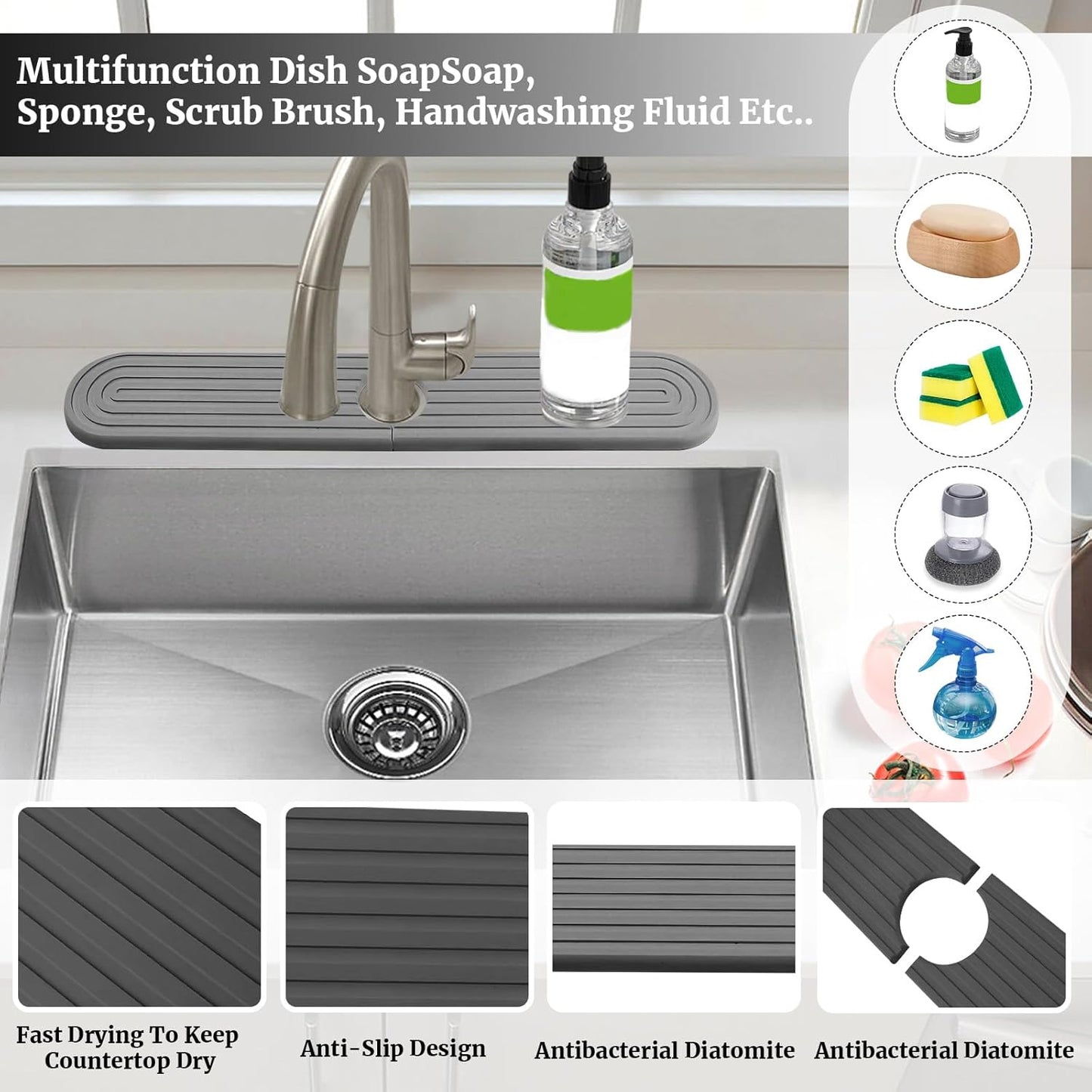 Dluxe Ave. Qesulk Sink Splash Guard Stone Drying Mat for Kitchen (15.7" x 3.9")