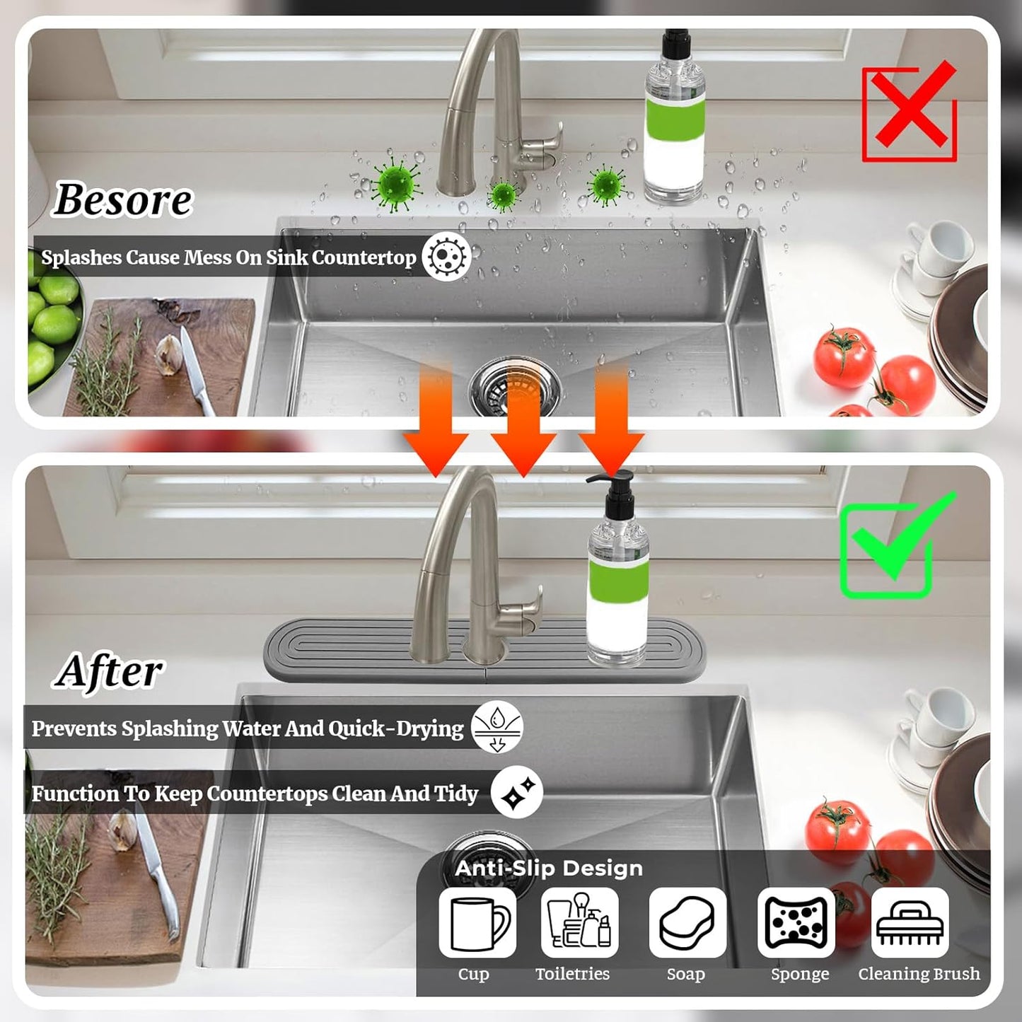 Dluxe Ave. Qesulk Sink Splash Guard Stone Drying Mat for Kitchen (15.7" x 3.9")